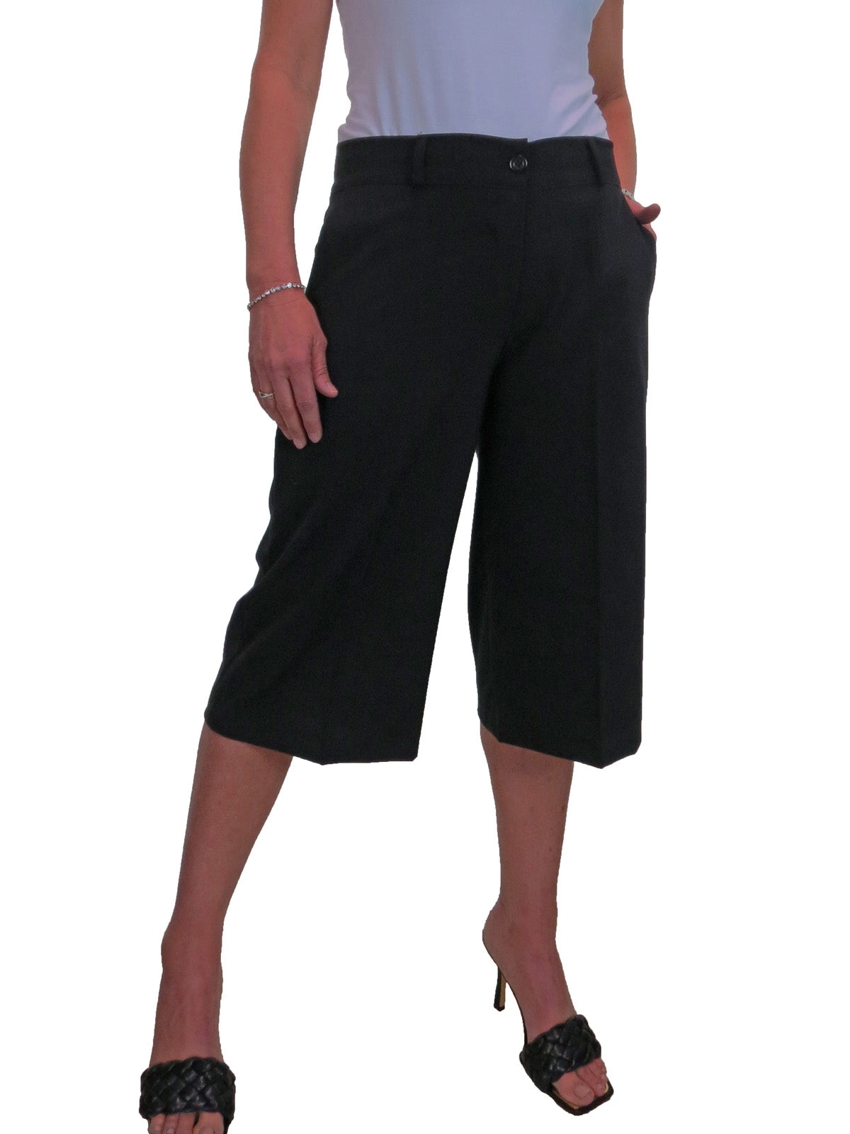 Ladies 3/4 Length Smart Culotte Trousers Black