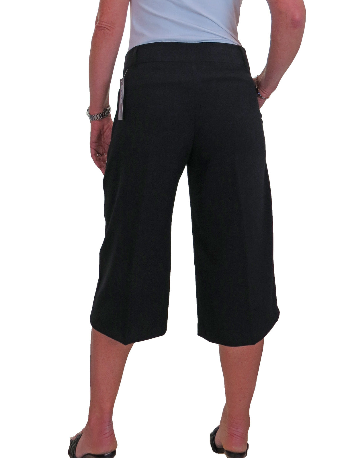 Ladies 3/4 Length Smart Culotte Trousers Black