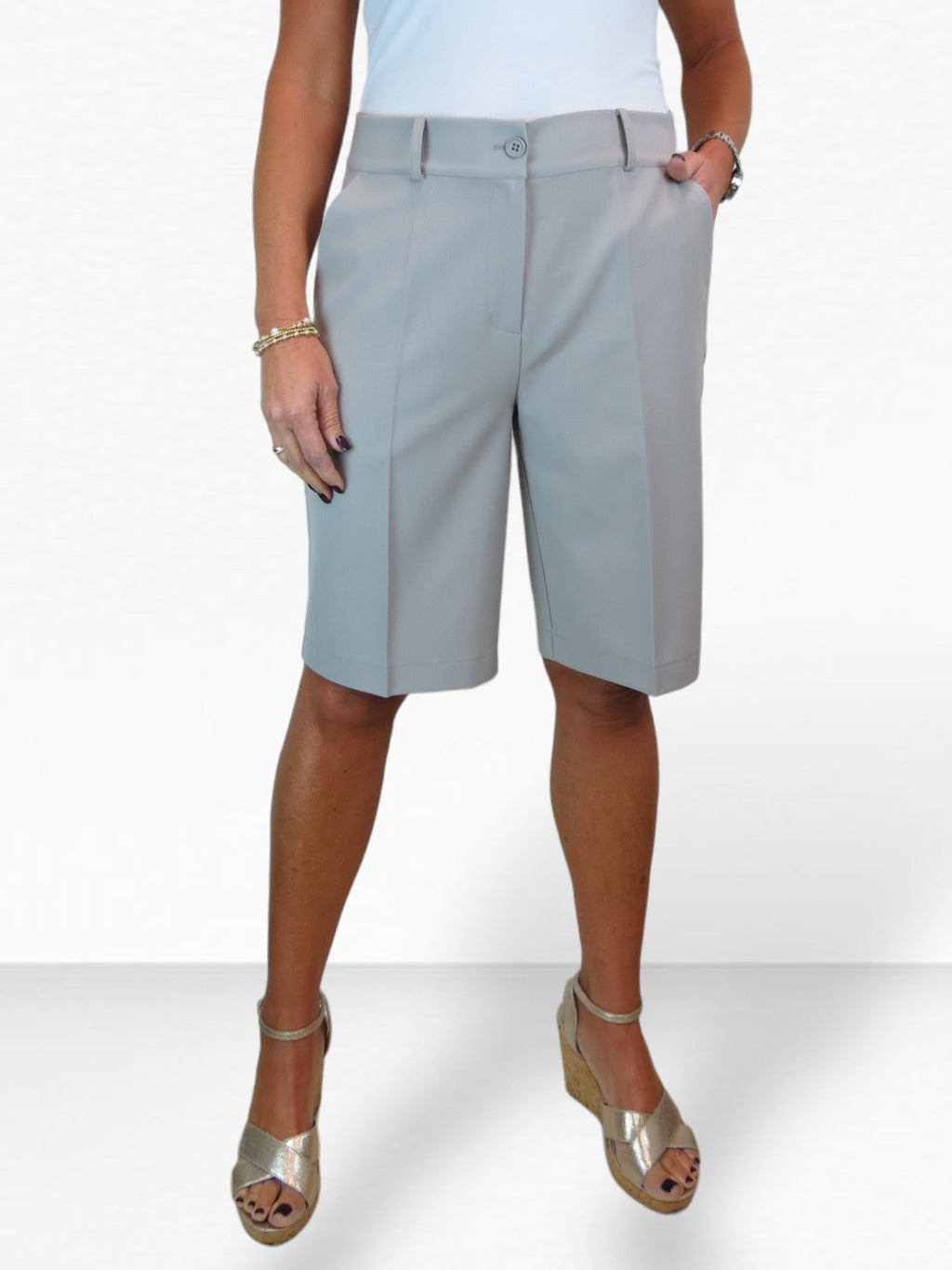 Ladies Smart Tailored Shorts Light Grey