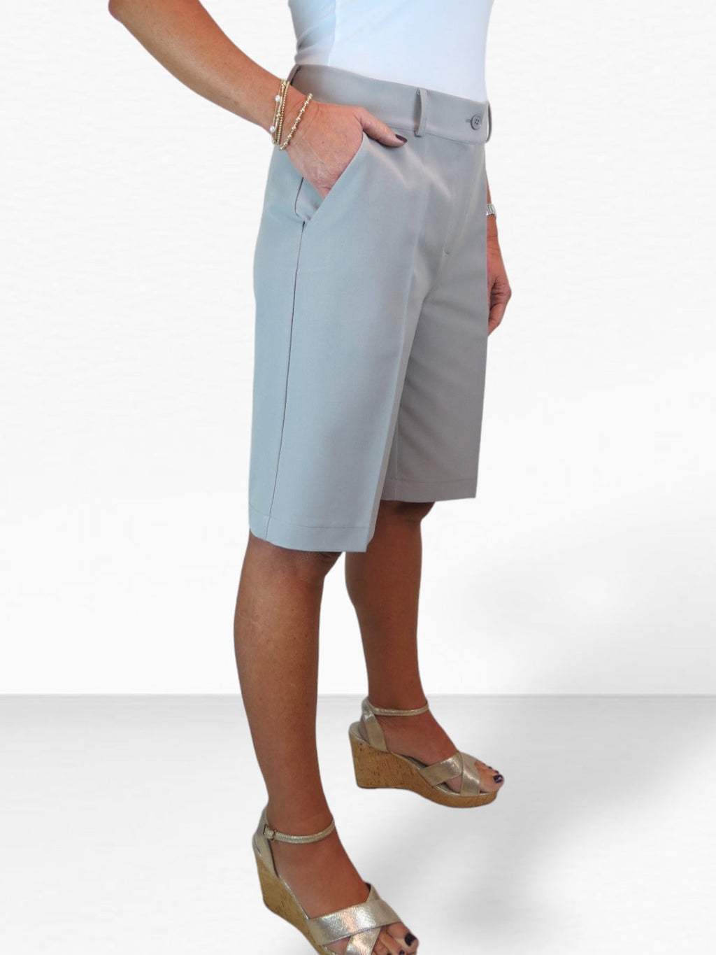 Ladies Smart Tailored Shorts Light Grey