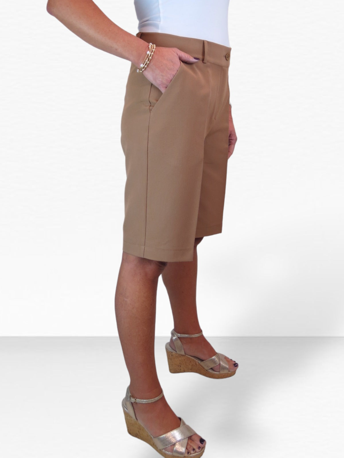 Ladies Smart Tailored Shorts Tan