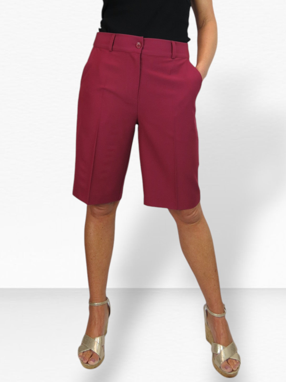 Ladies Smart Tailored Shorts Burgundy