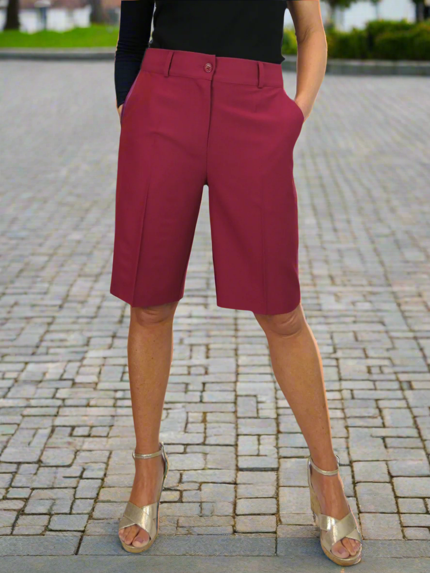 Ladies Smart Tailored Shorts Burgundy