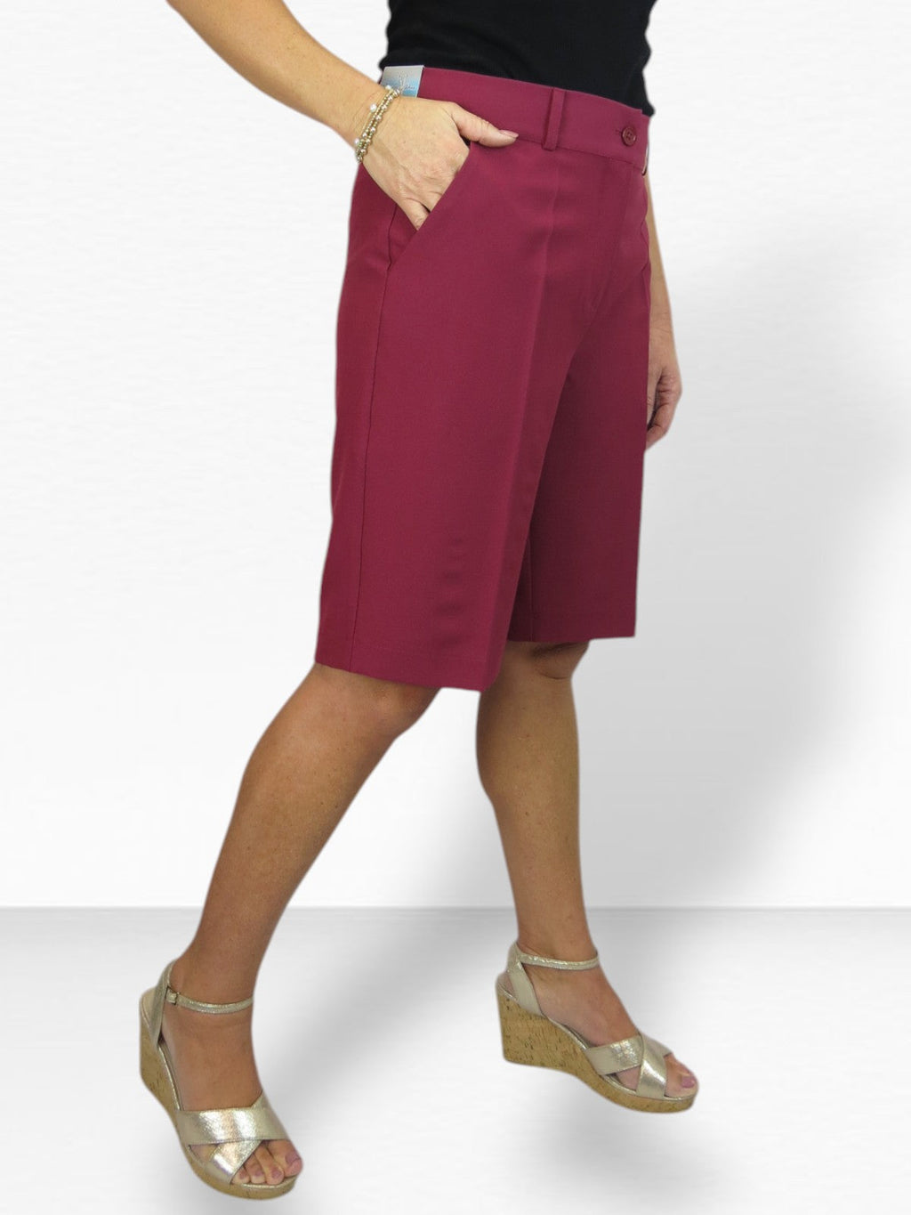 Ladies Smart Tailored Shorts Burgundy