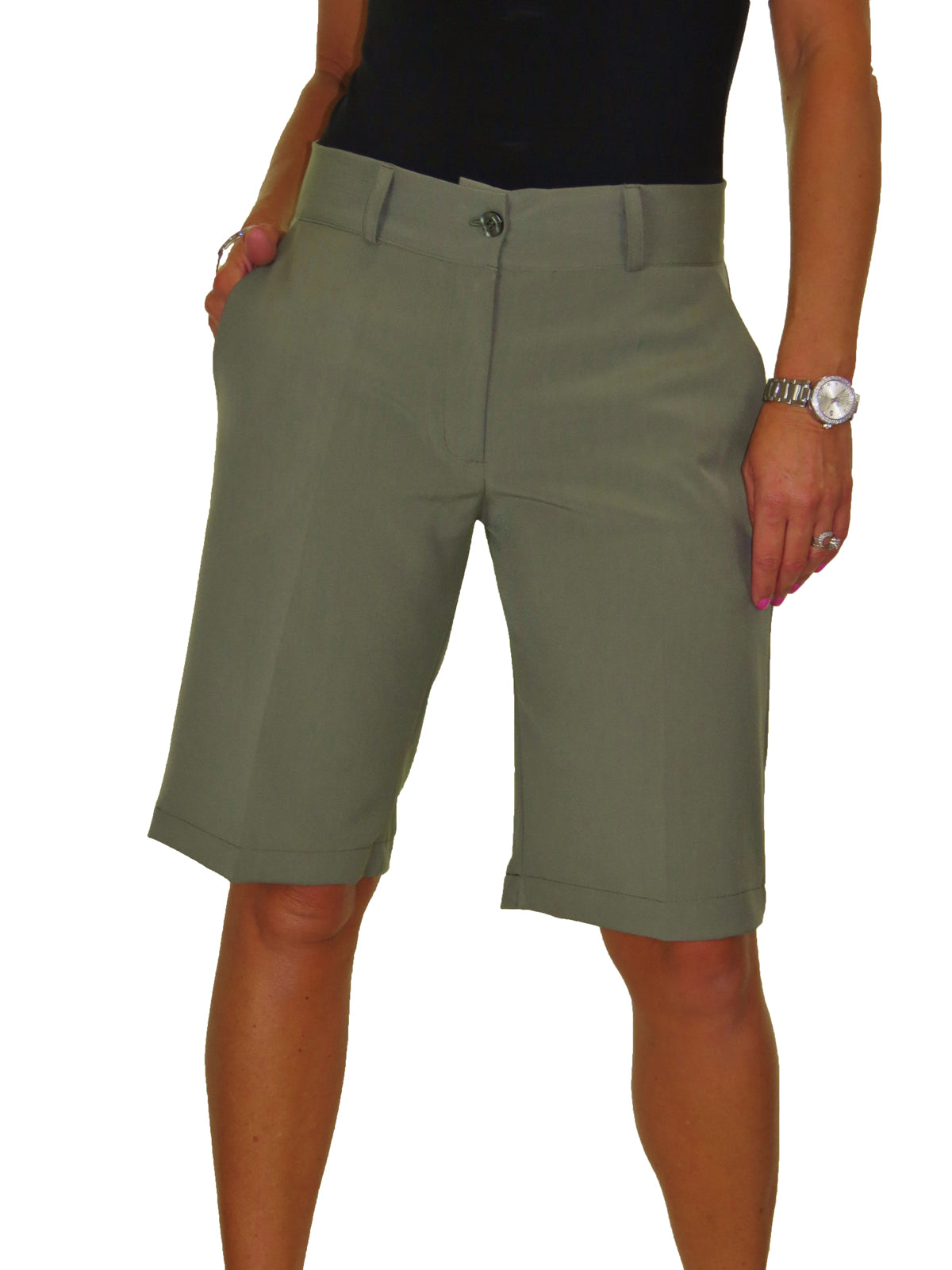 Ladies Smart Tailored Shorts Khaki