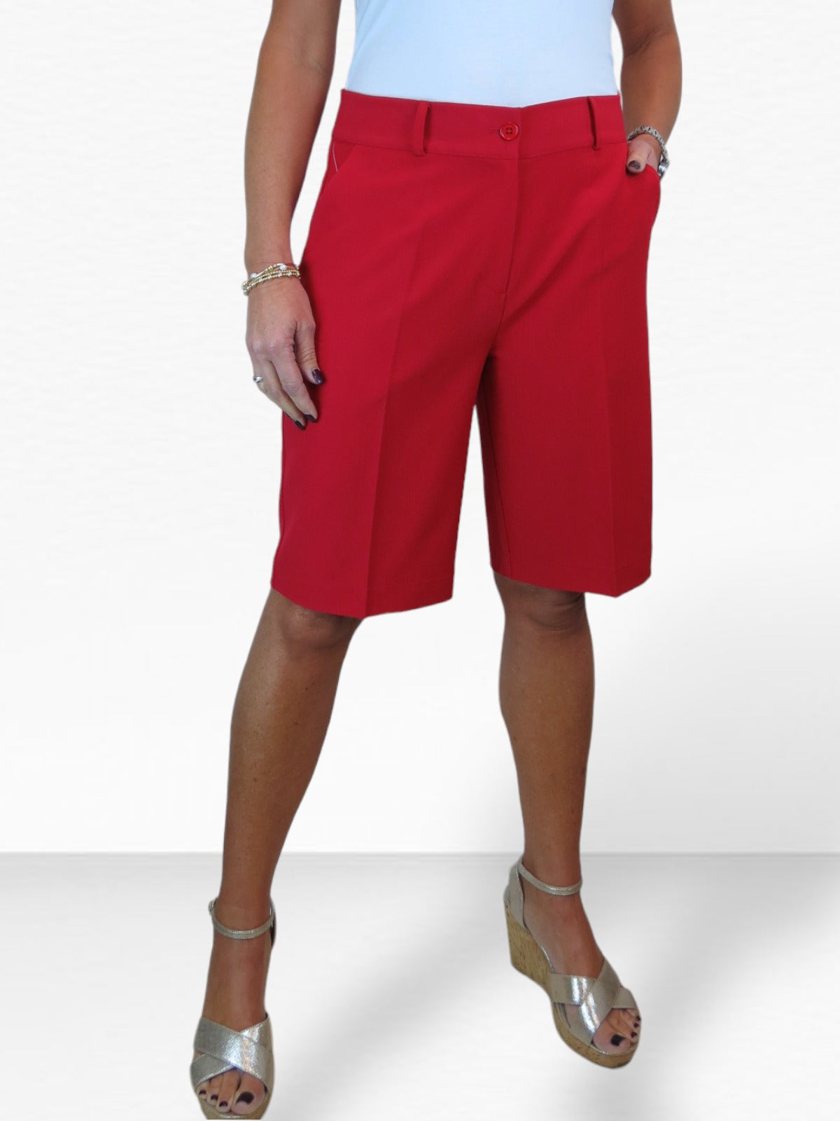 Ladies Smart Tailored Shorts Red