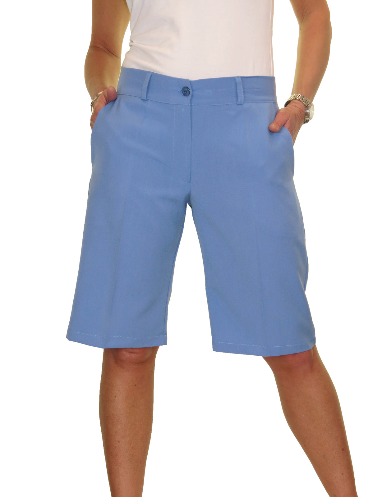 Ladies Smart Tailored Pleated Shorts Sky Blue