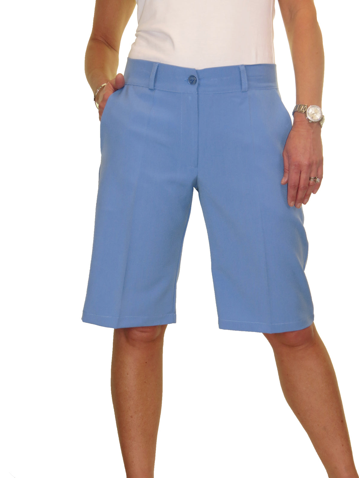 Ladies Smart Tailored Pleated Shorts Sky Blue