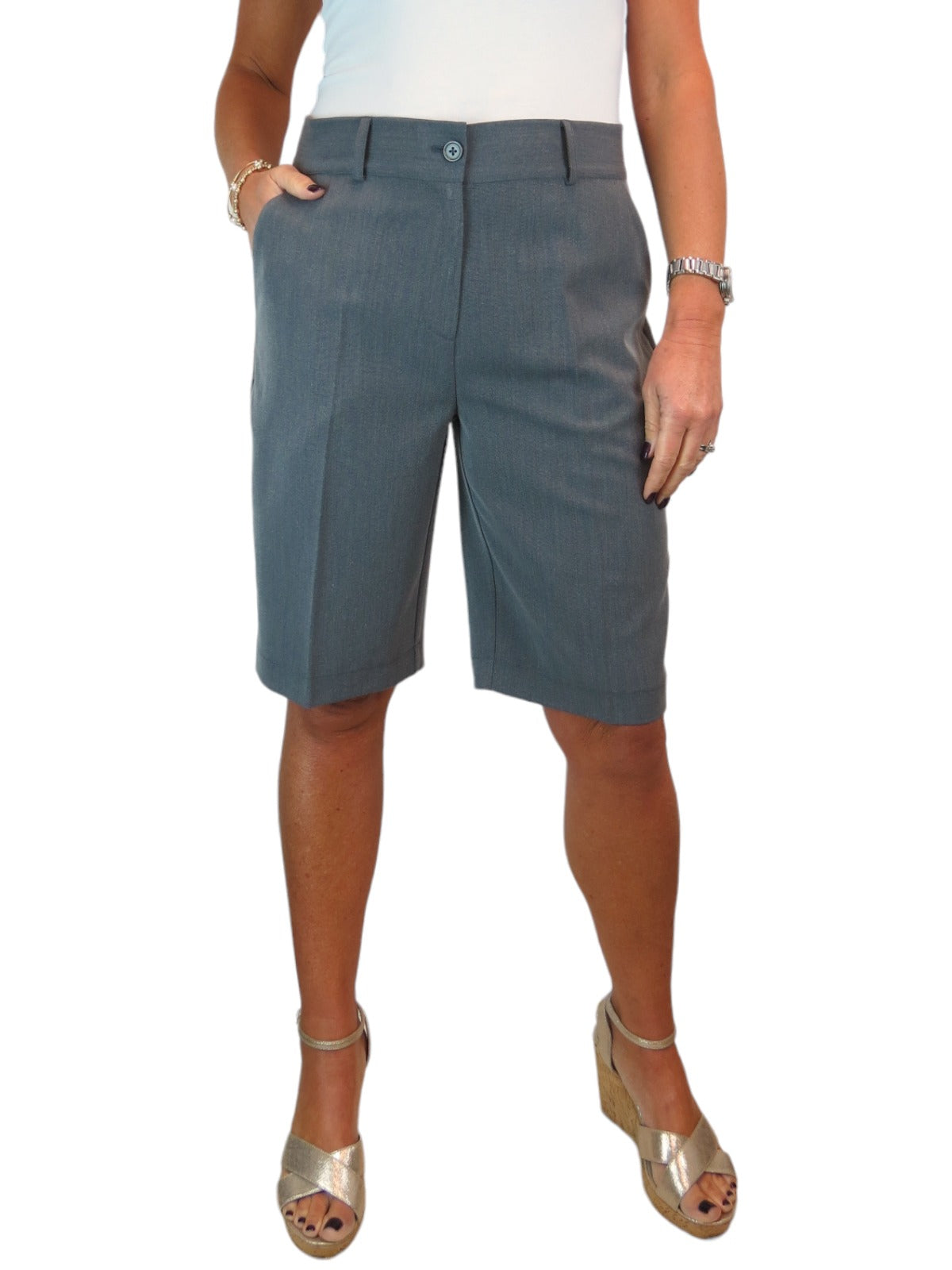 Ladies Smart Tailored Shorts Marl Grey