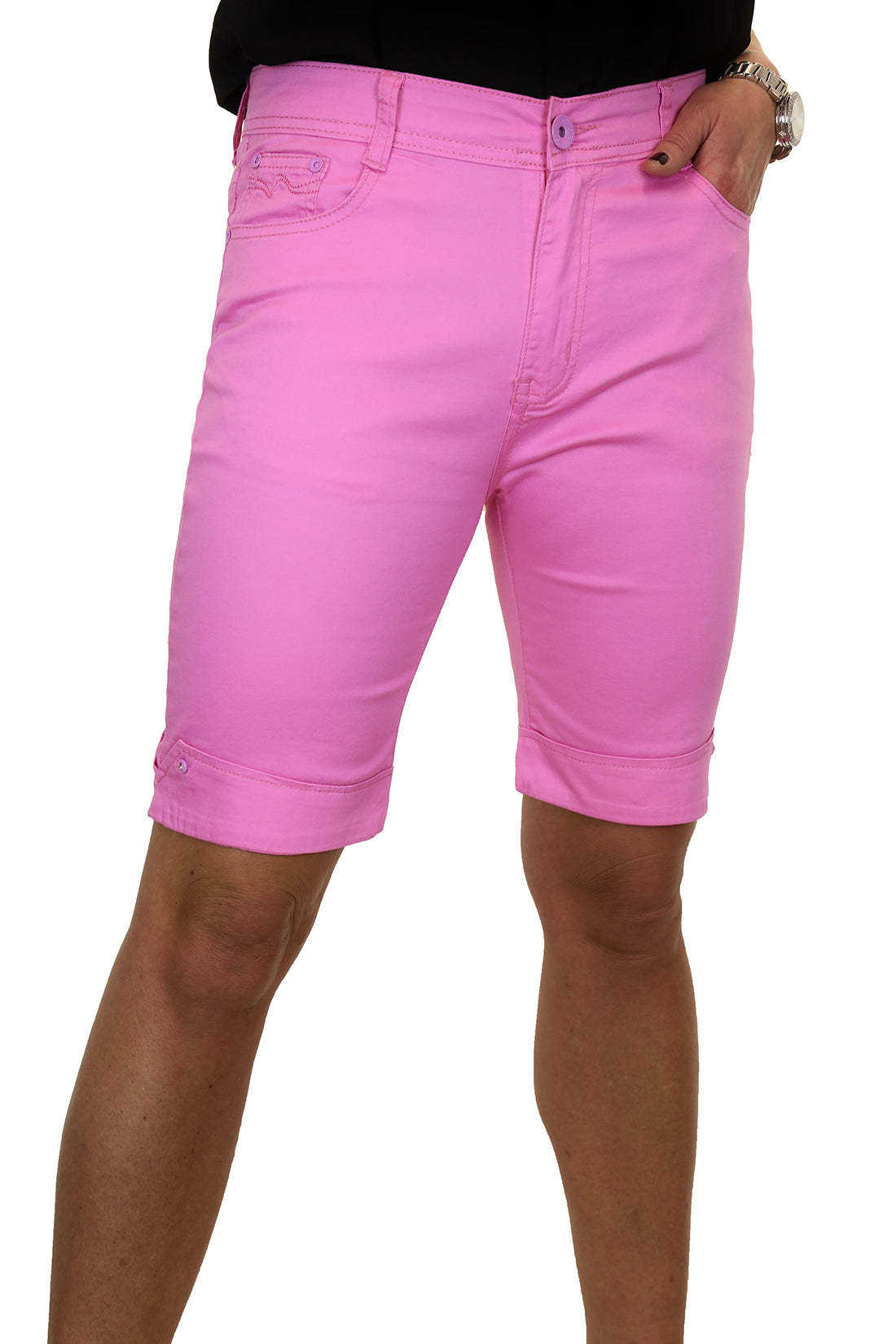 Stretch Diamante Cuff Chino Sheen Jeans Shorts Pink