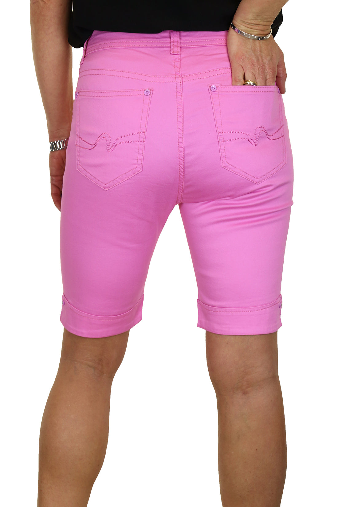 Stretch Diamante Cuff Chino Sheen Jeans Shorts Pink