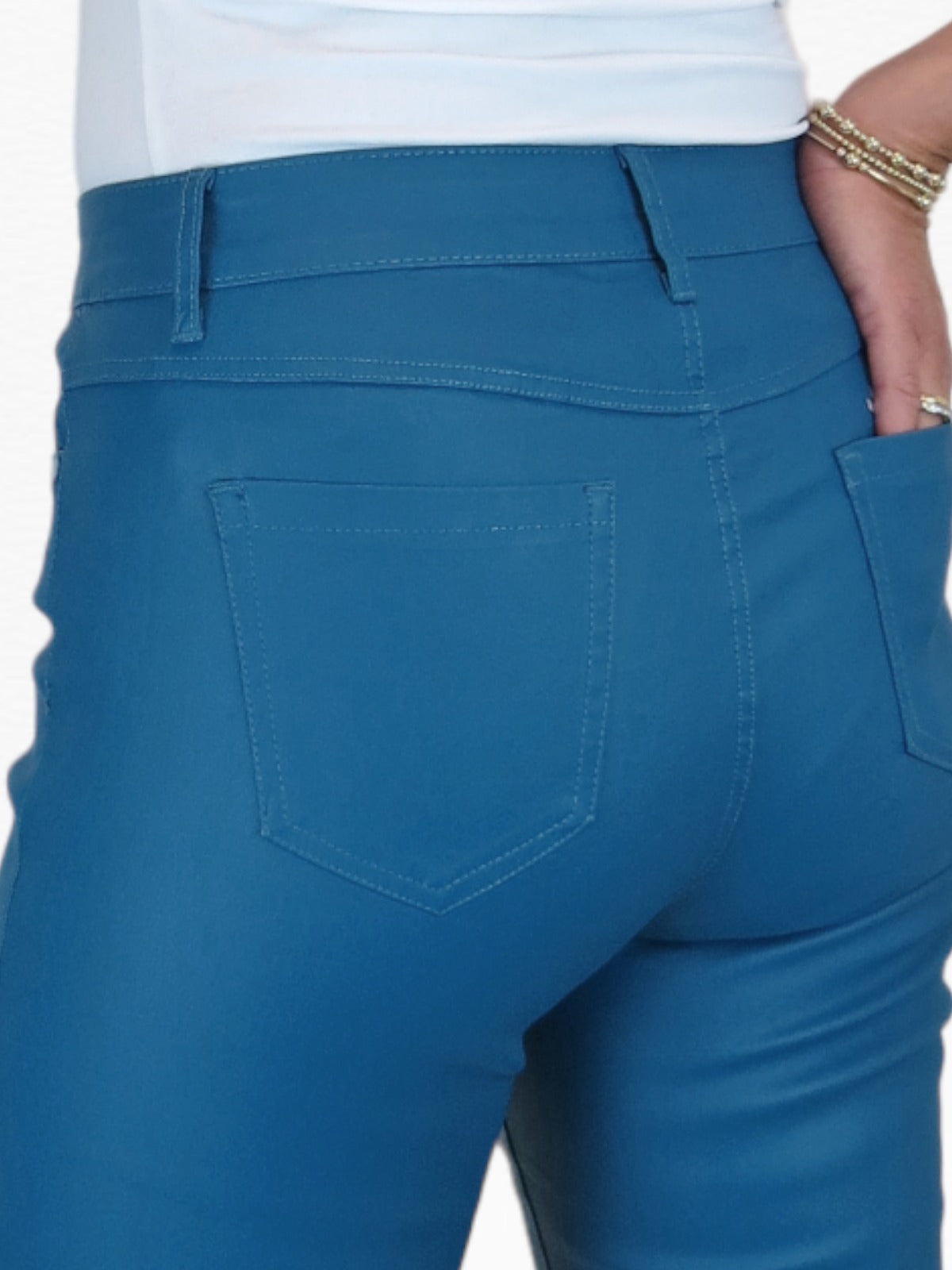 Womens High Waist Stretch Leather Look Jeans Air Force Blue