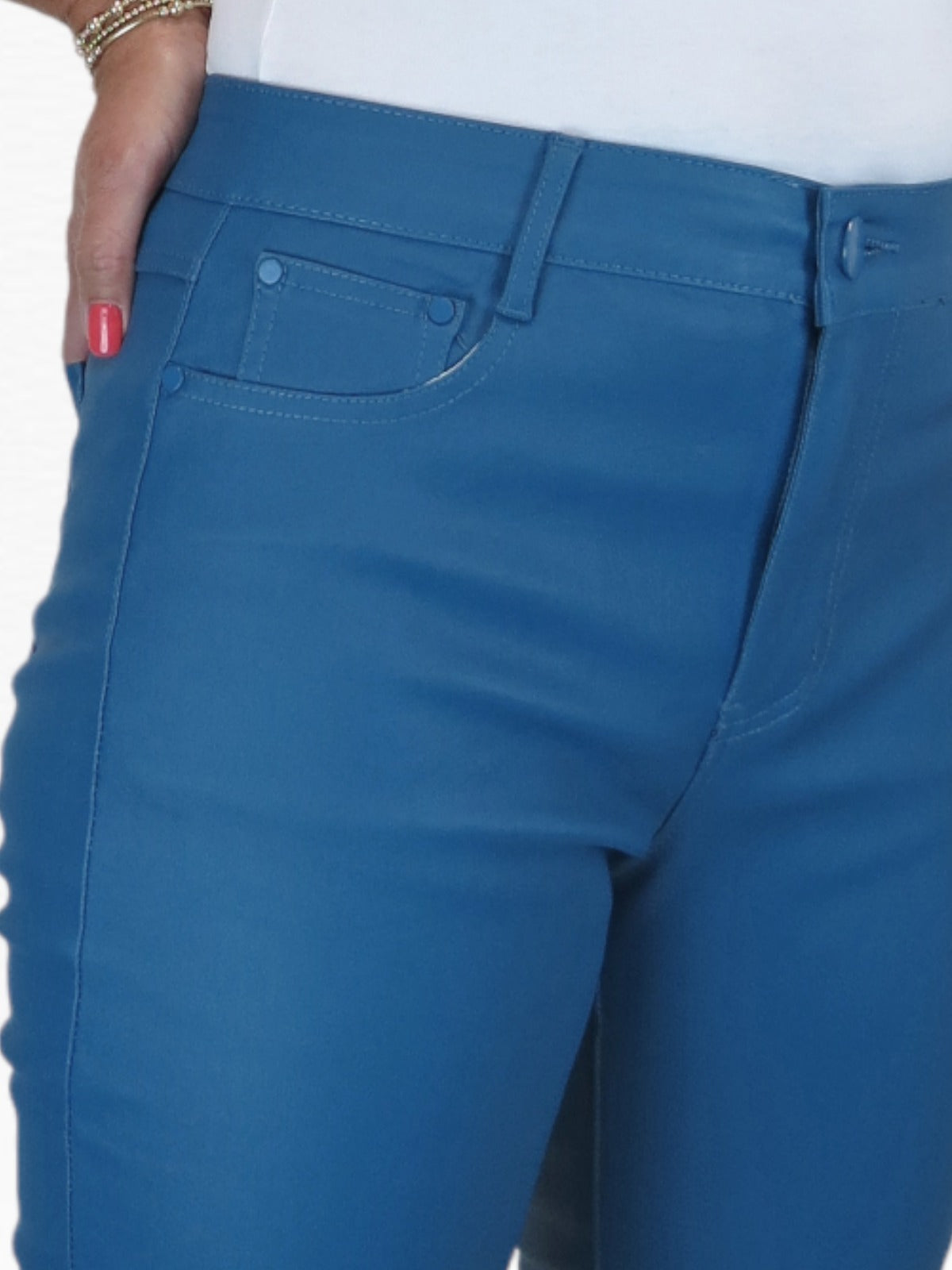 Womens High Waist Stretch Leather Look Jeans Air Force Blue