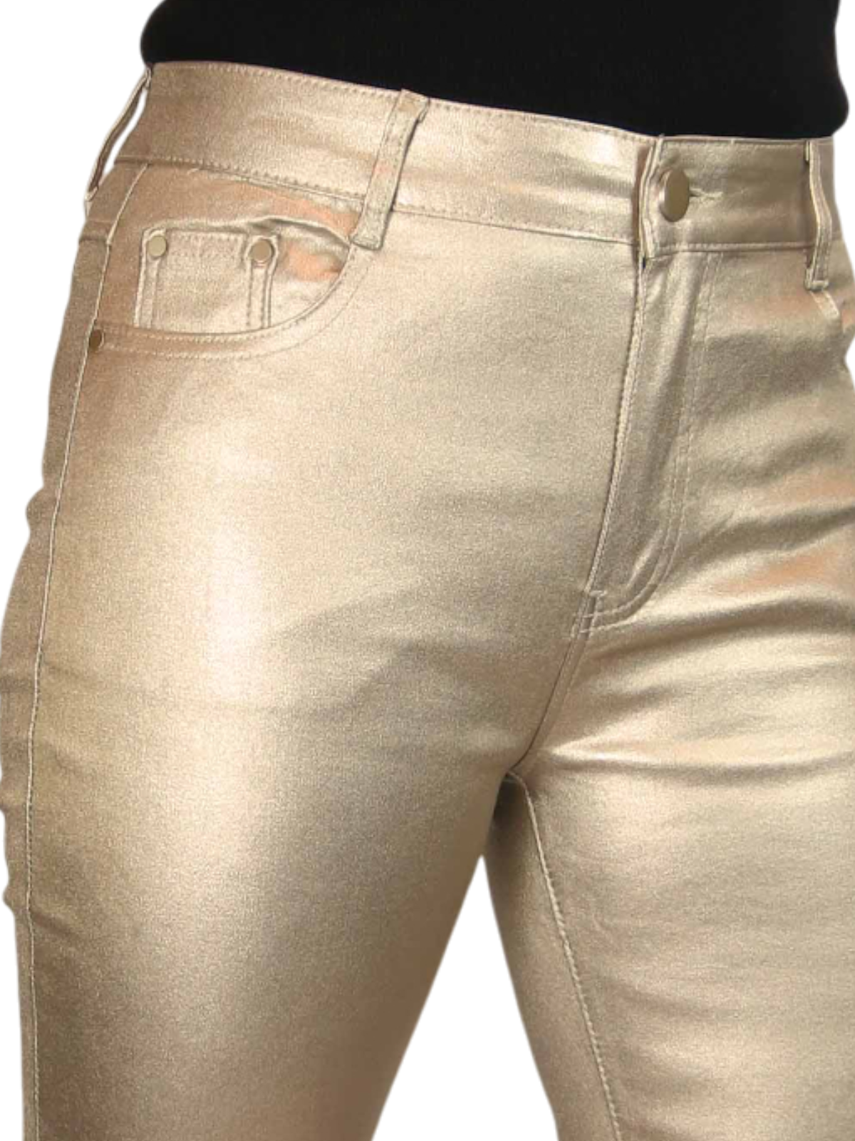 Womens High Waist Stretch Leather Look Jeans Gold