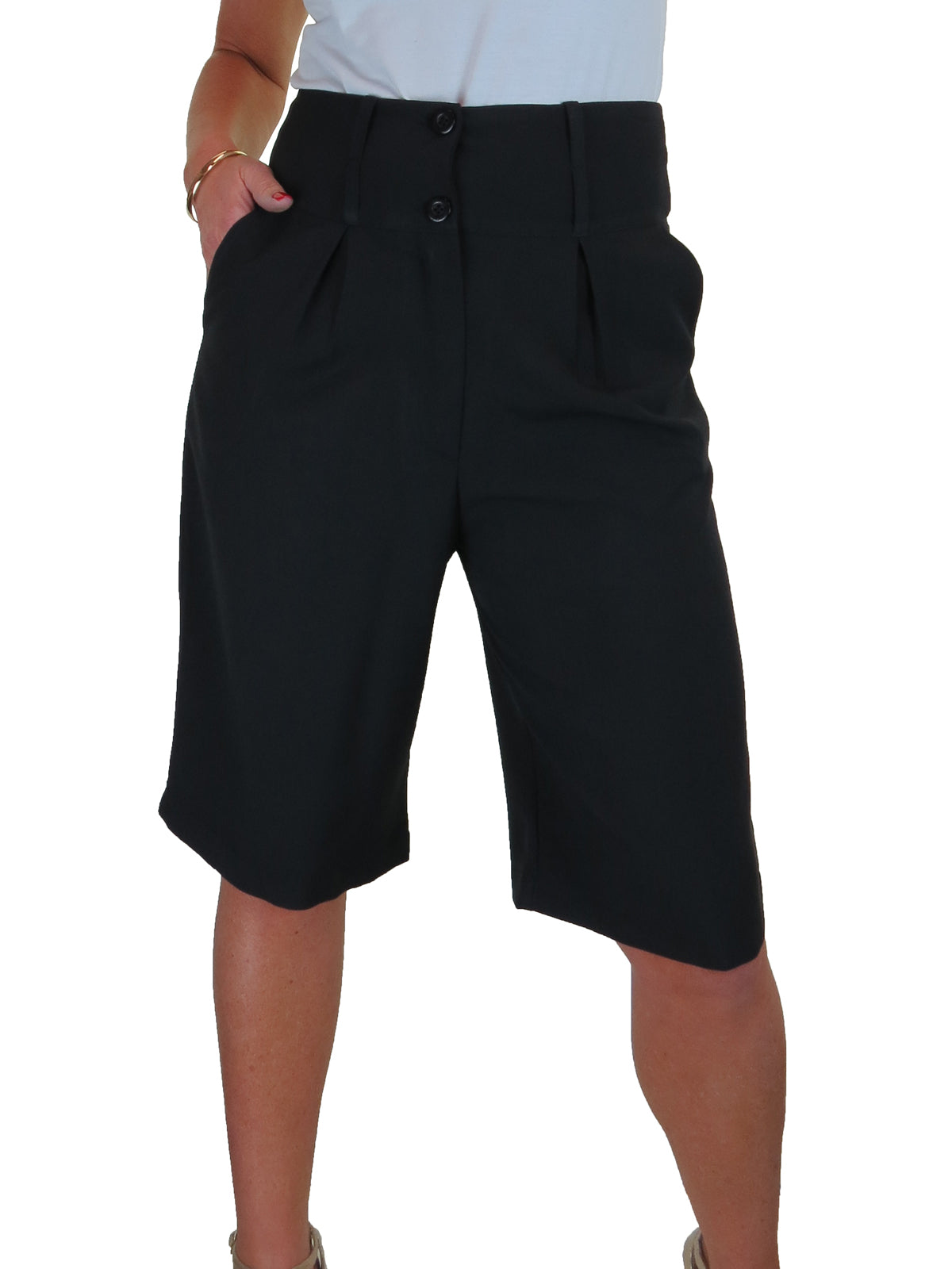 Smart Womens Wide Leg High Waist Loose Fit Shorts Black