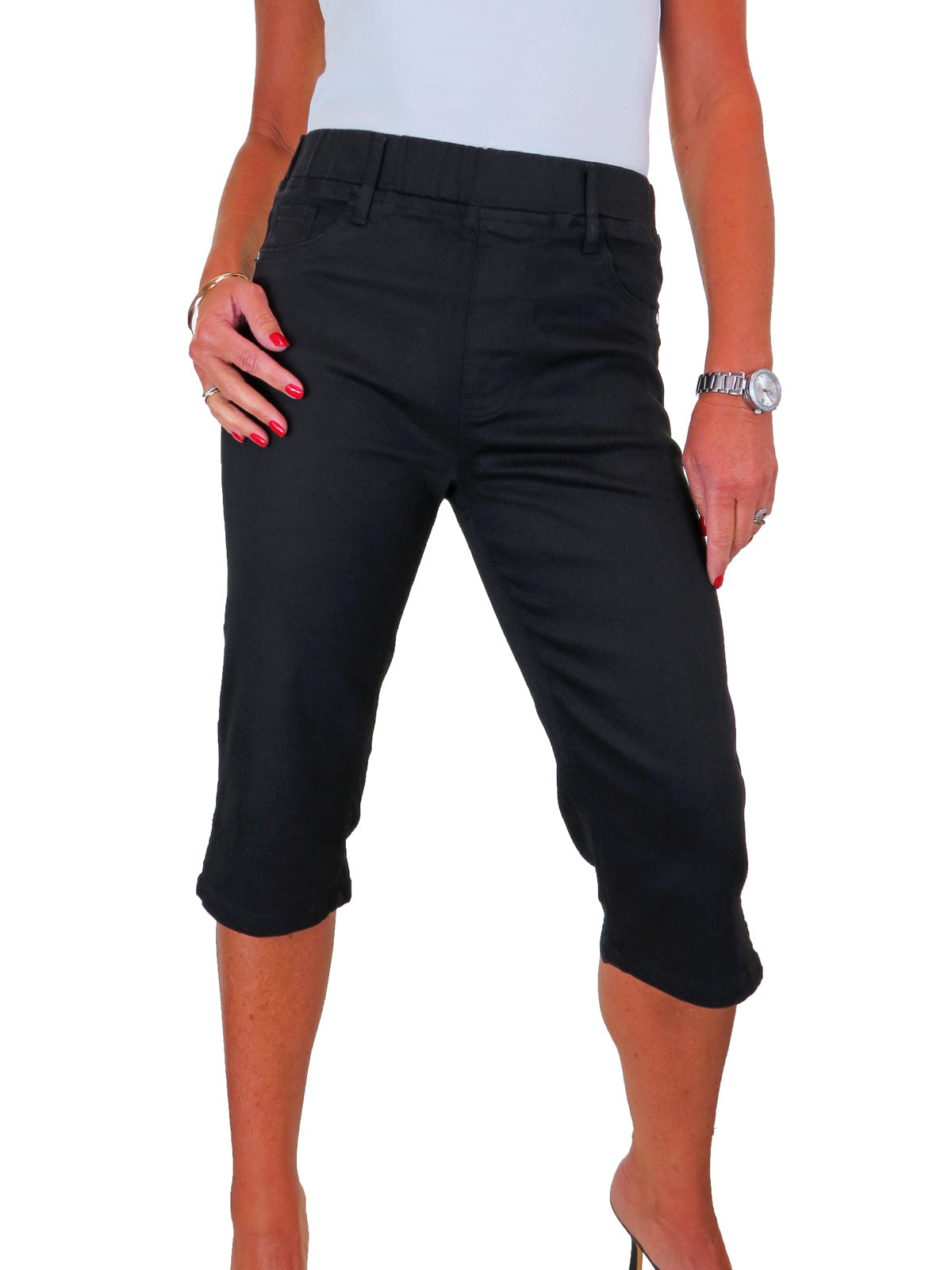 Women's Elasticated Waist Below Knee Jogger Style Jeggings Black