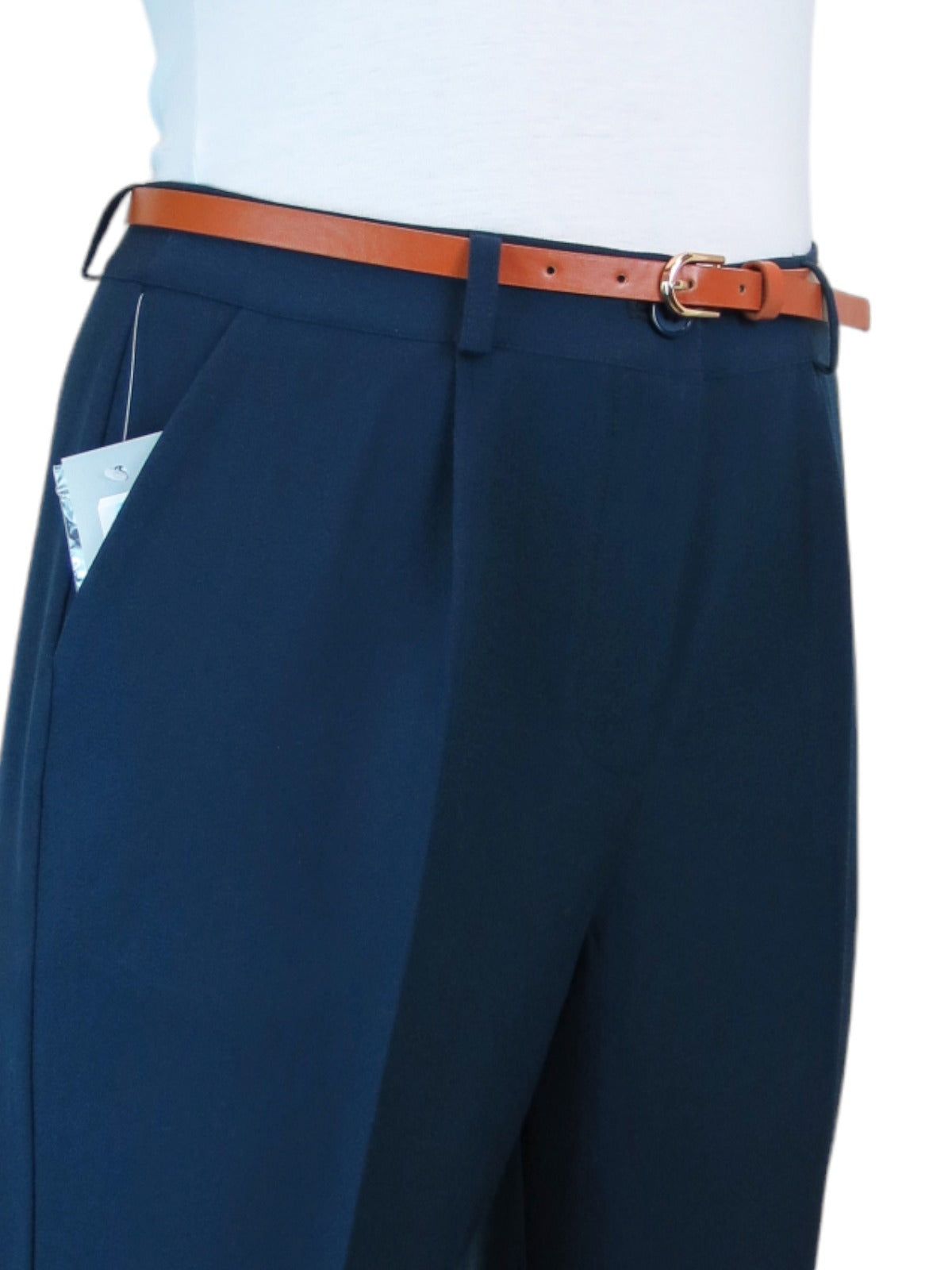 Smart Tapered Leg Pleated Trousers Navy Blue