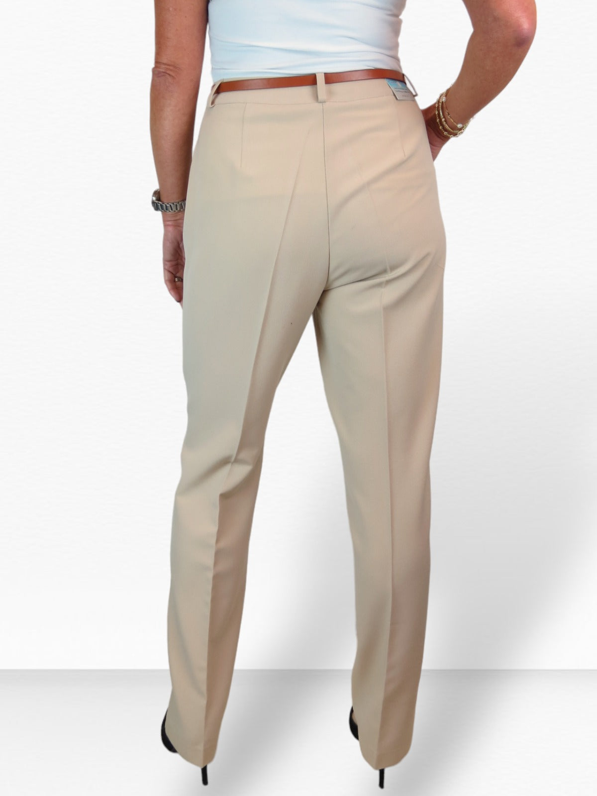Smart Tapered Leg Pleated Trousers Beige