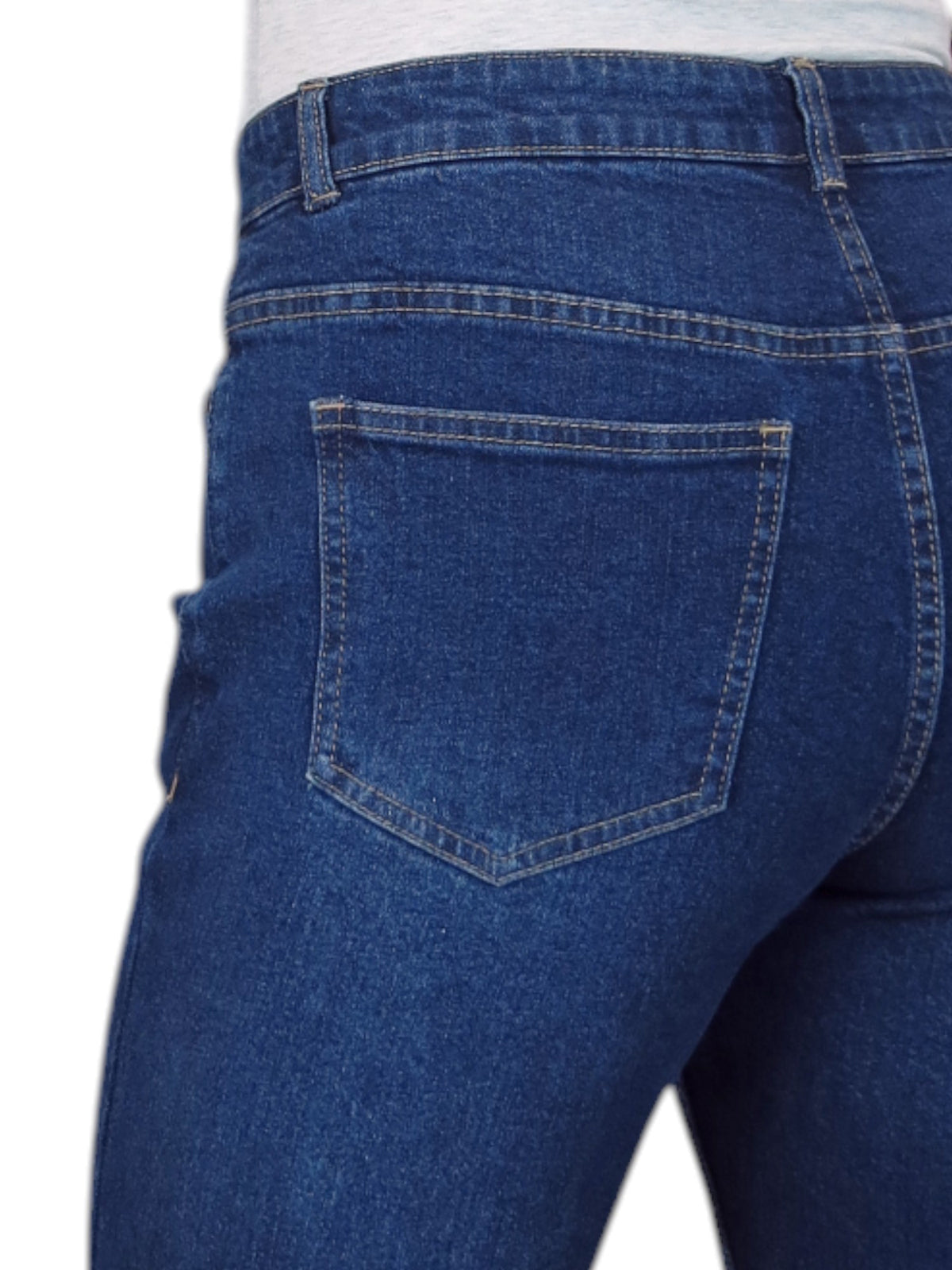 Womens Flared Jeans with Pintuck Seam Detail Denim Dark Blue Faded