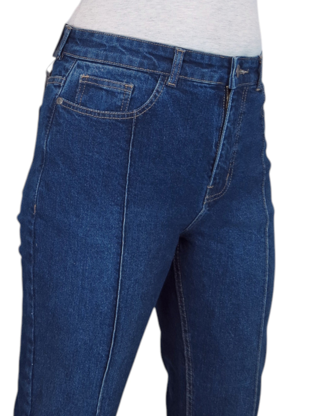 Womens Flared Jeans with Pintuck Seam Detail Denim Dark Blue Faded