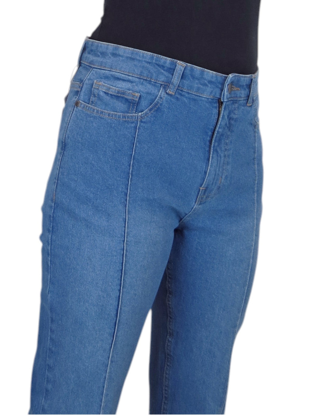 Womens Flared Jeans with Pintuck Seam Detail Denim Mid Blue Faded