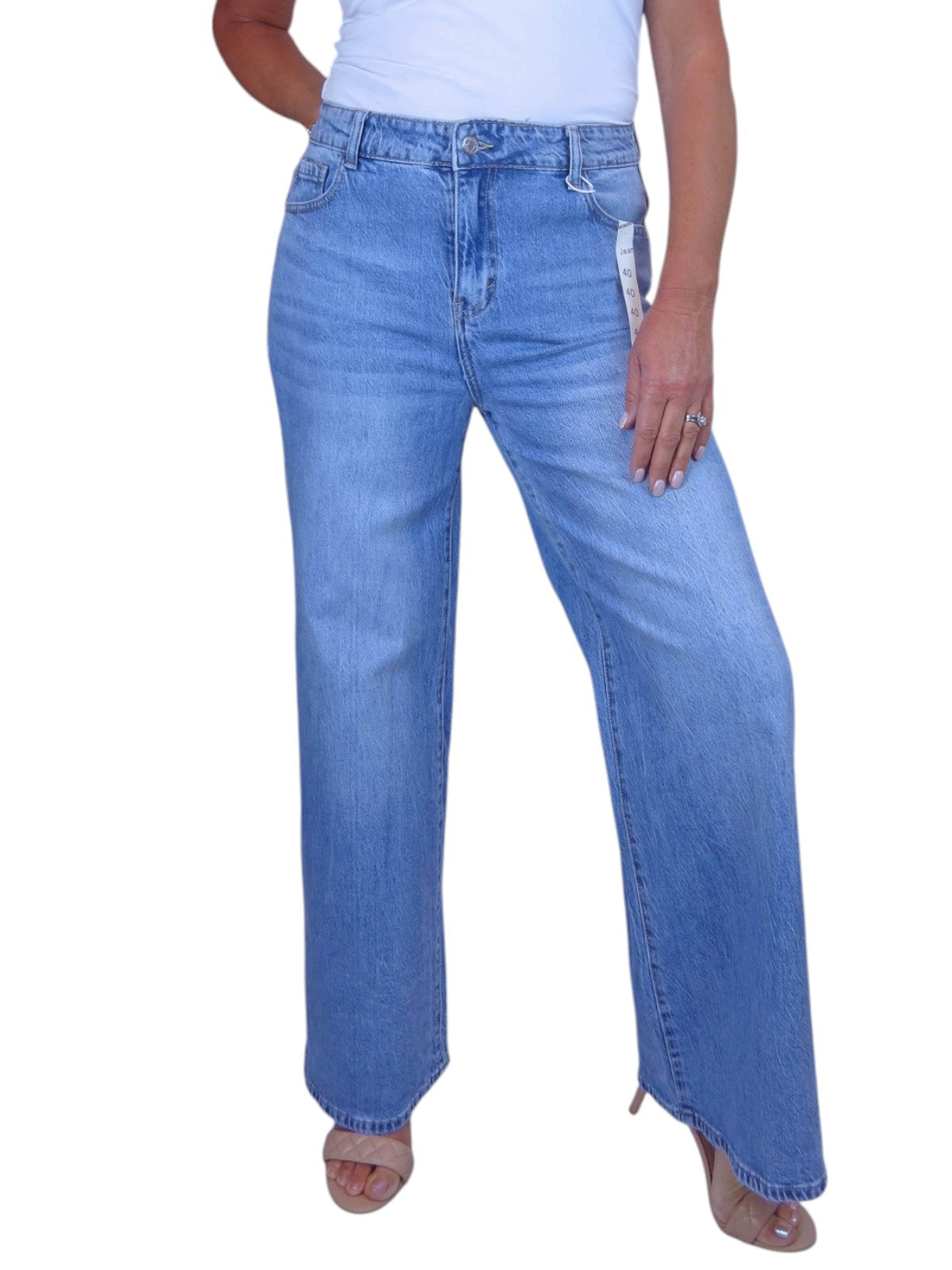 Womens High Waist Wide Leg Denim Jeans