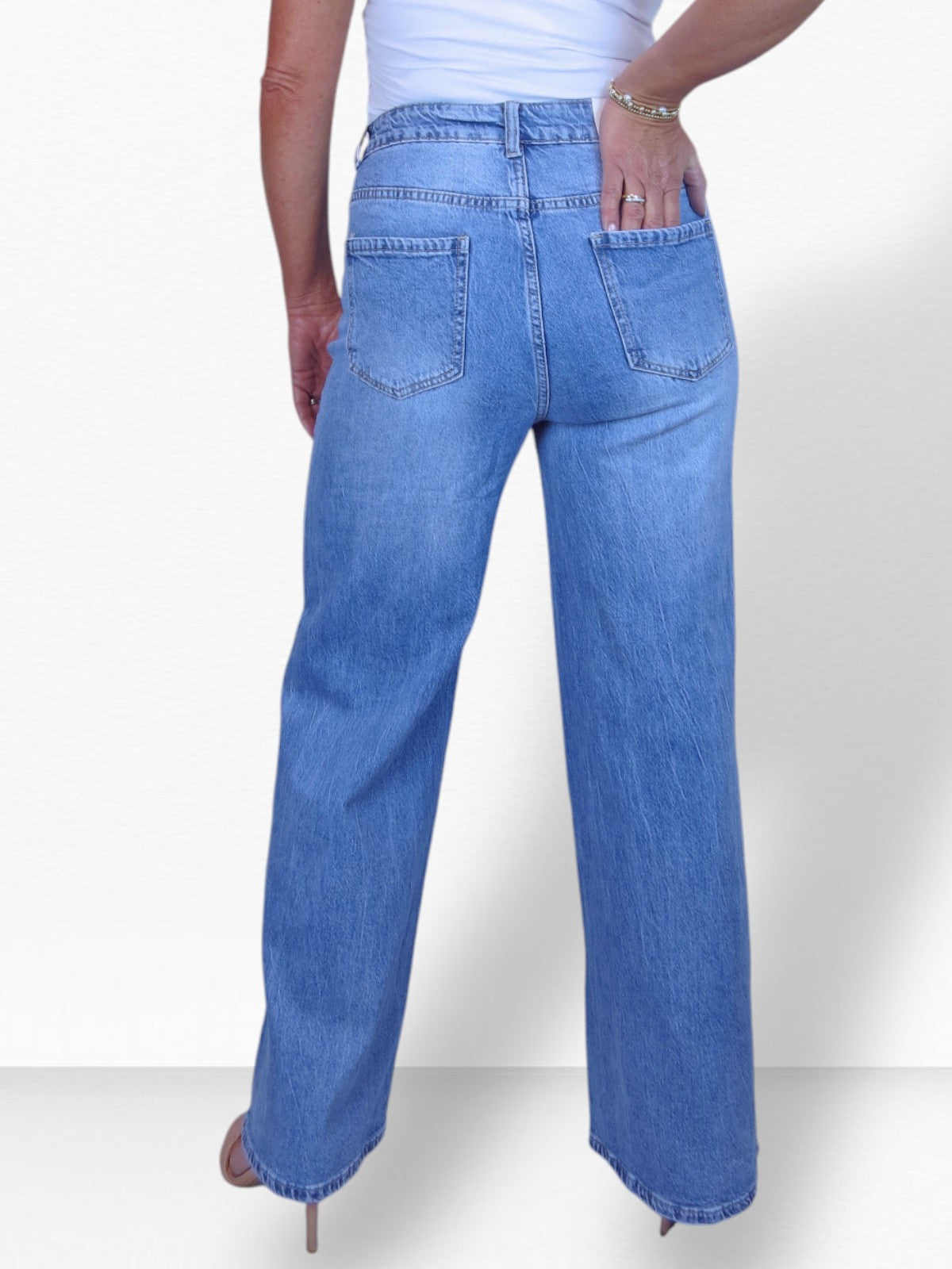 Womens High Waist Wide Leg Denim Jeans