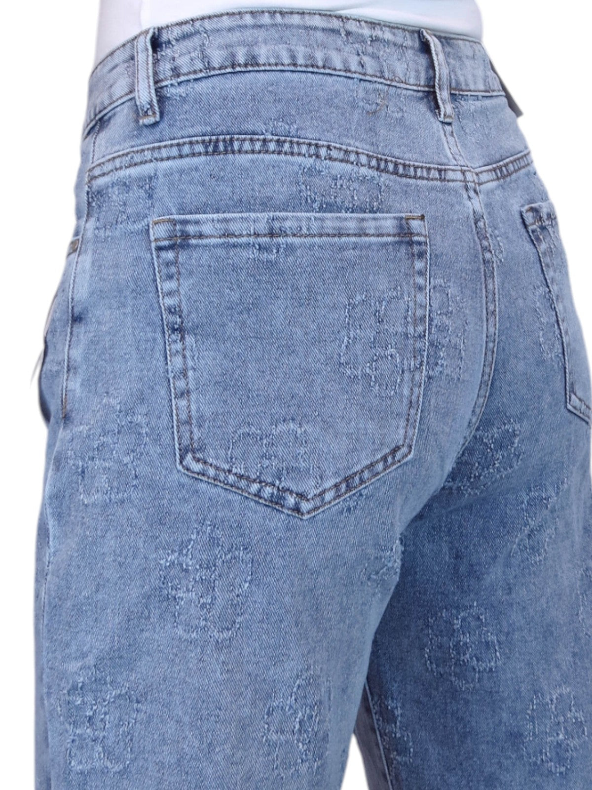 Womens Floral Stitch Design Wide Leg Denim Jeans