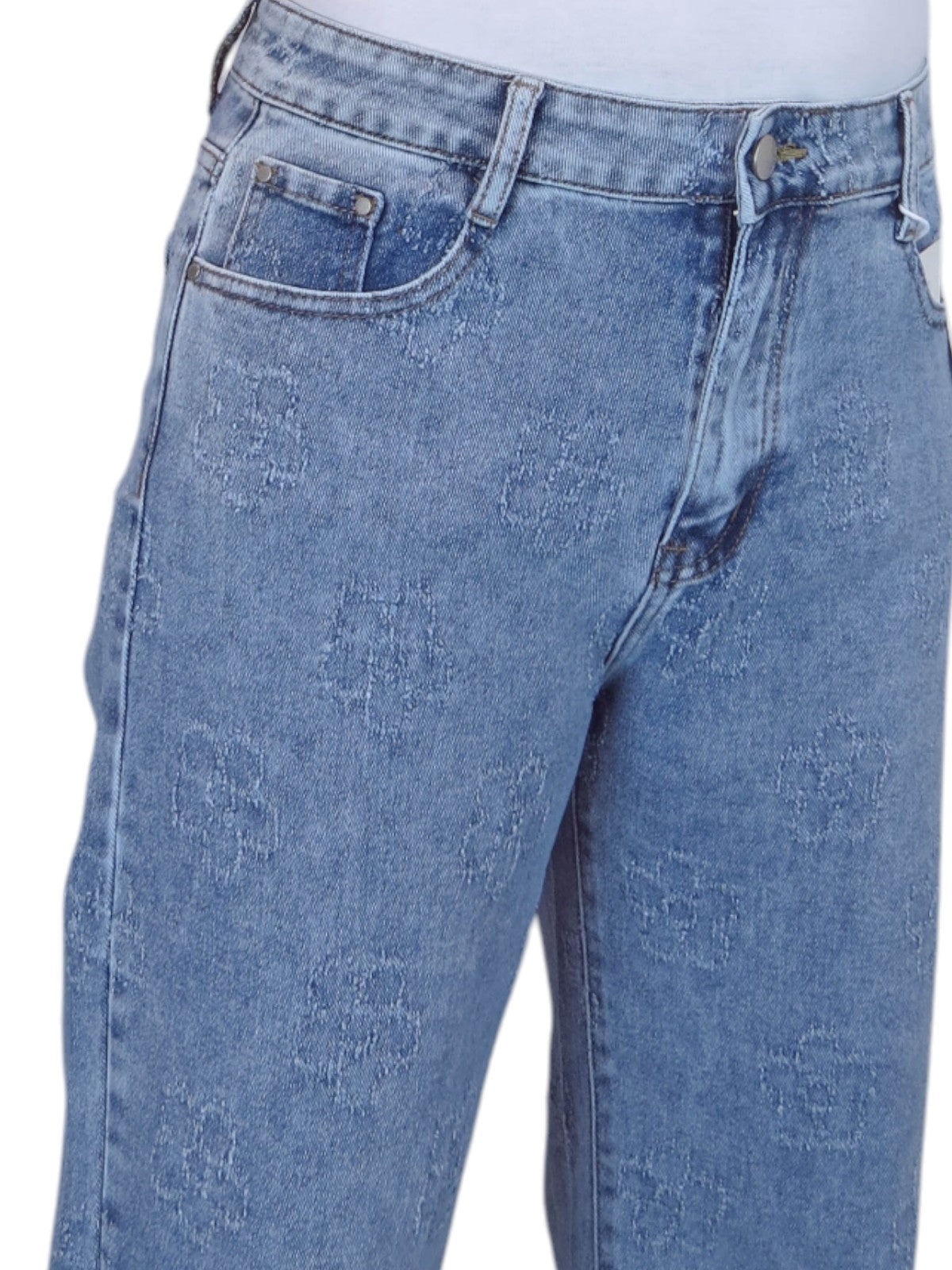 Womens Floral Stitch Design Wide Leg Denim Jeans