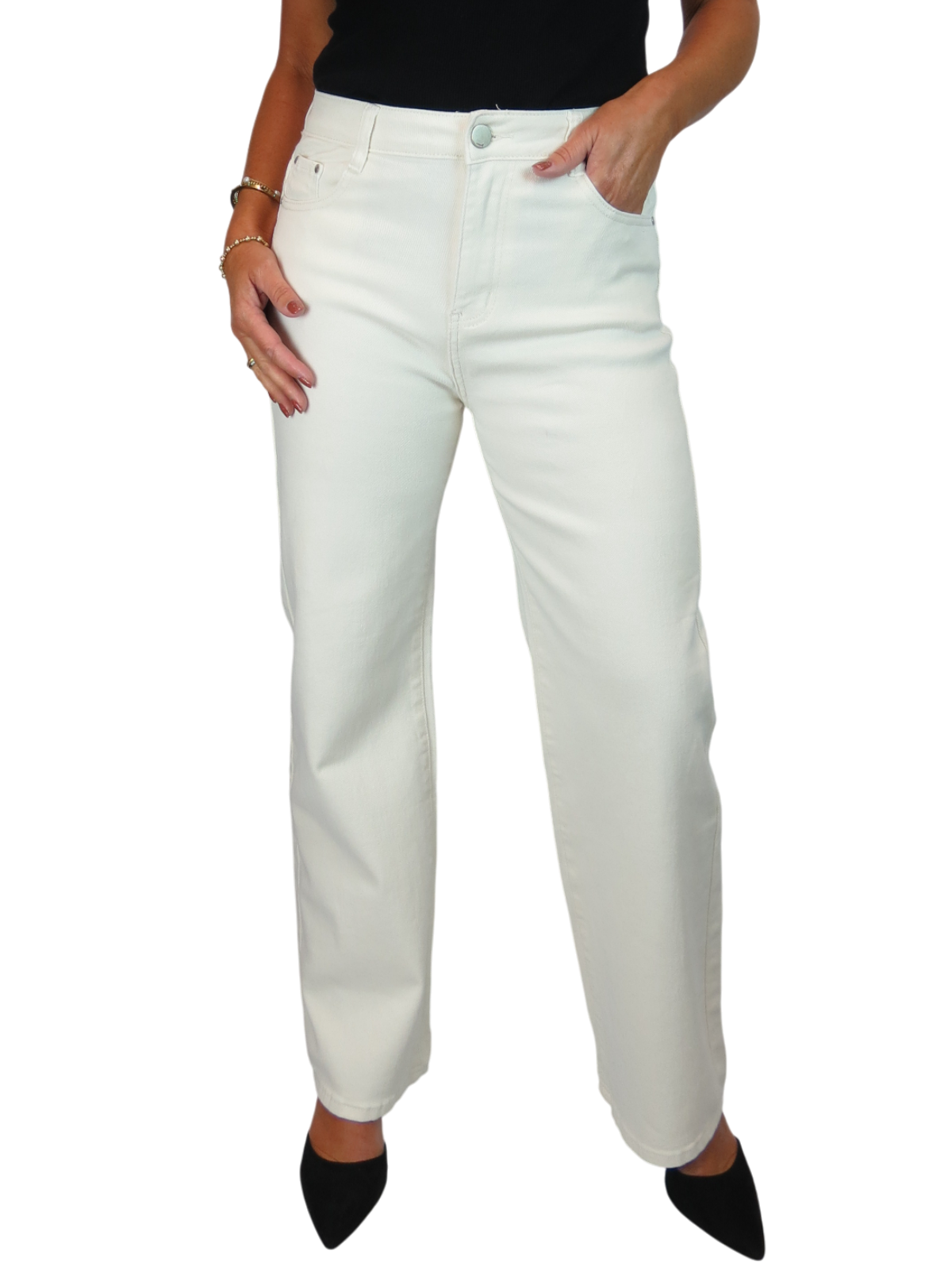 Wide Leg High Waist Jeans Cream