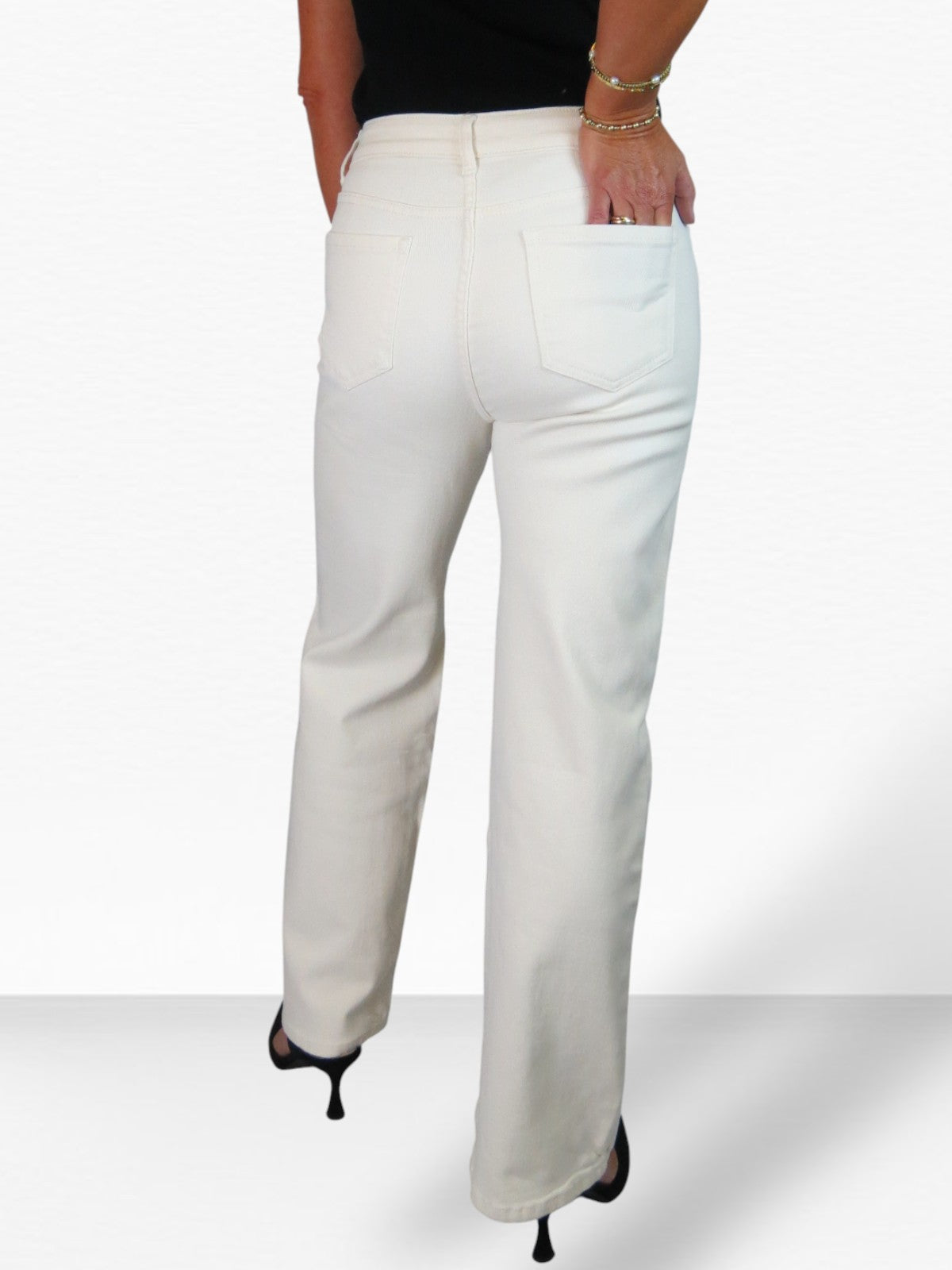 Wide Leg High Waist Jeans Cream