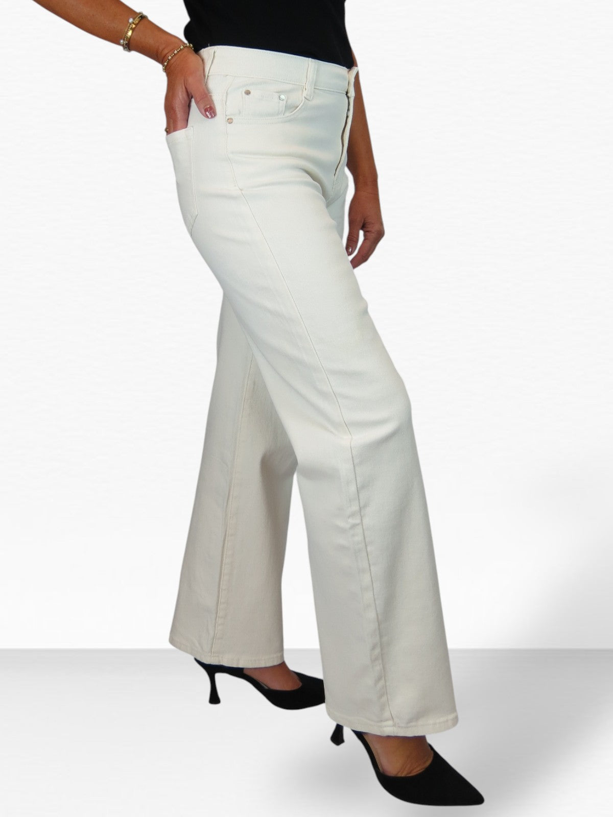 Wide Leg High Waist Jeans Cream