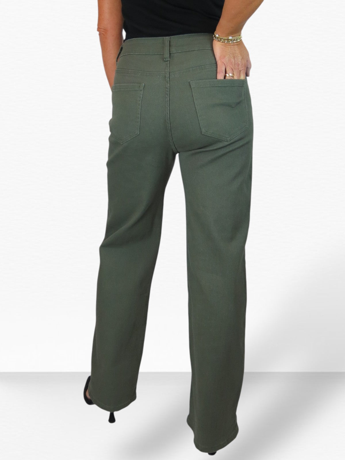 Wide Leg High Waist Jeans Khaki Green