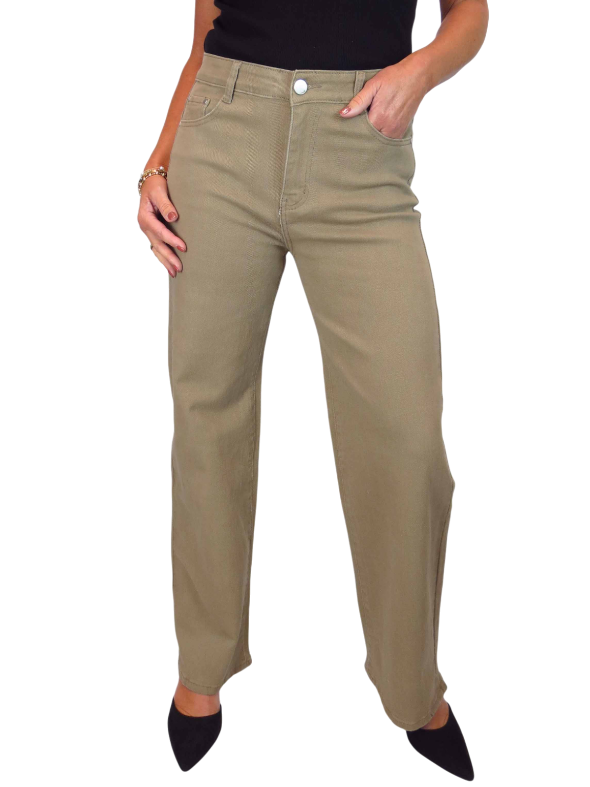 Wide Leg High Waist Jeans Tan