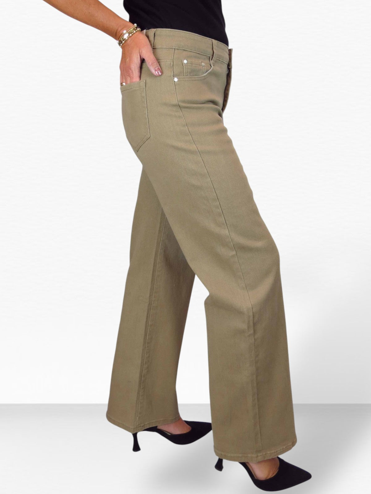 Wide Leg High Waist Jeans Tan