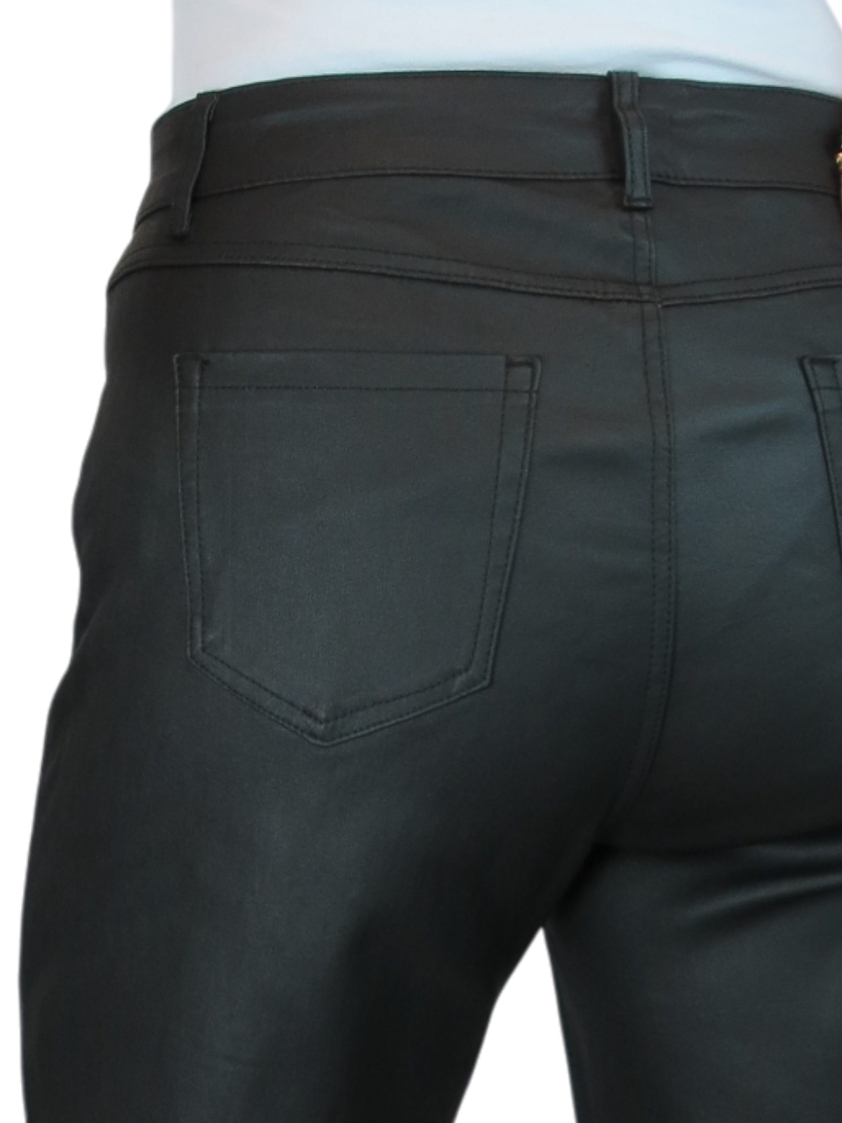 Wide Leg Coated Leather Look Jeans Black