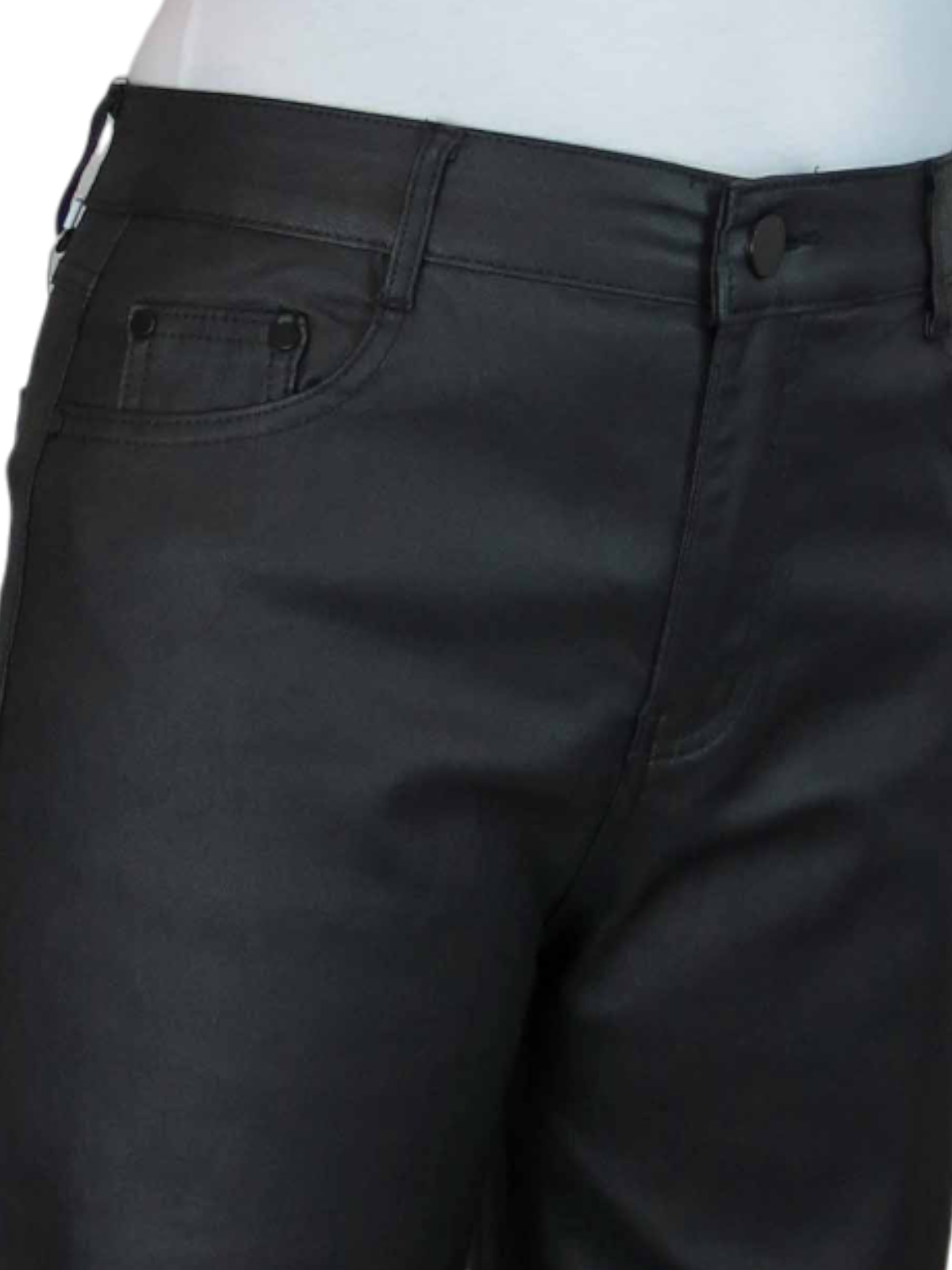 Wide Leg Coated Leather Look Jeans Black