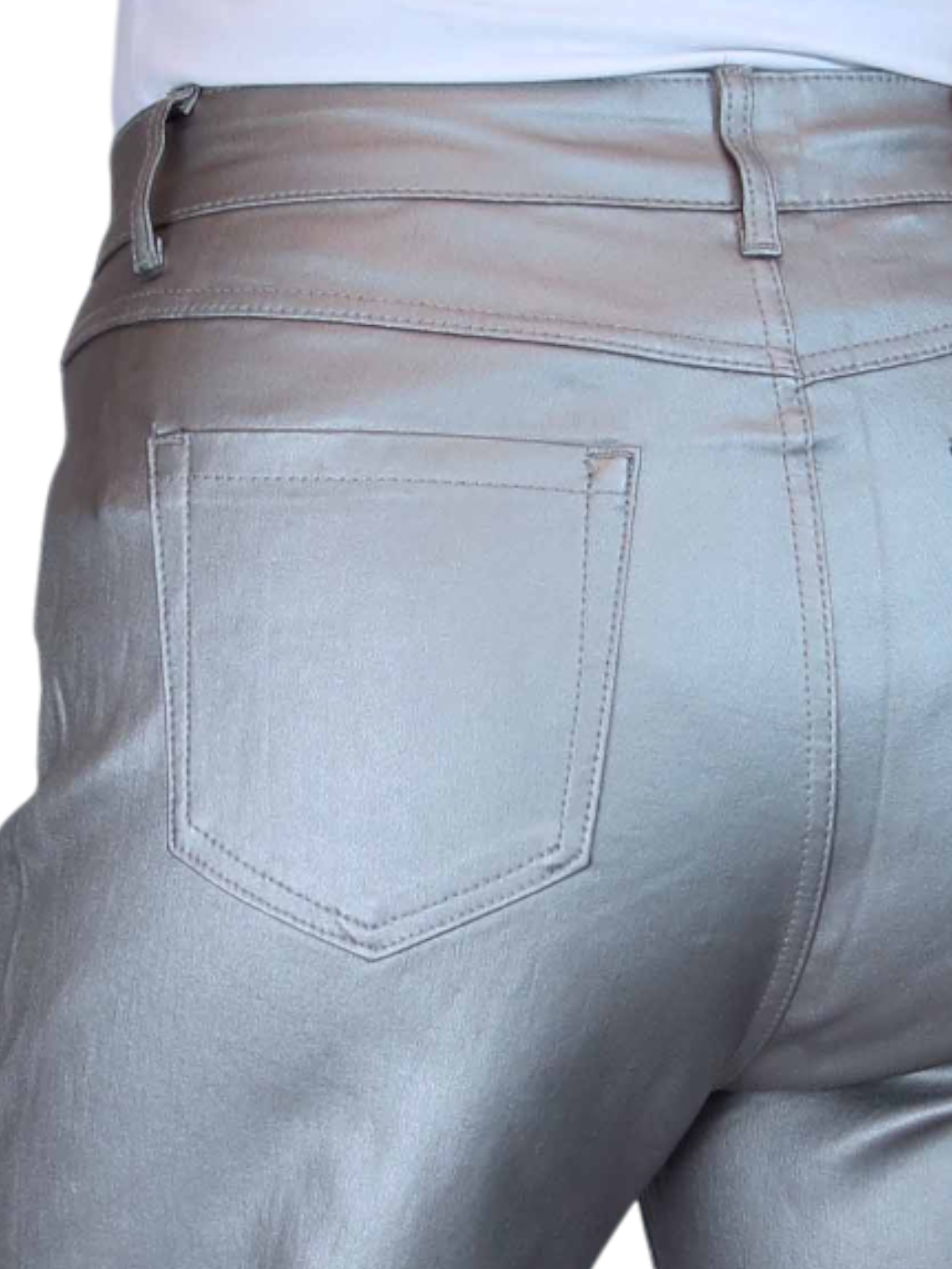 Wide Leg Coated Leather Look Jeans Silver