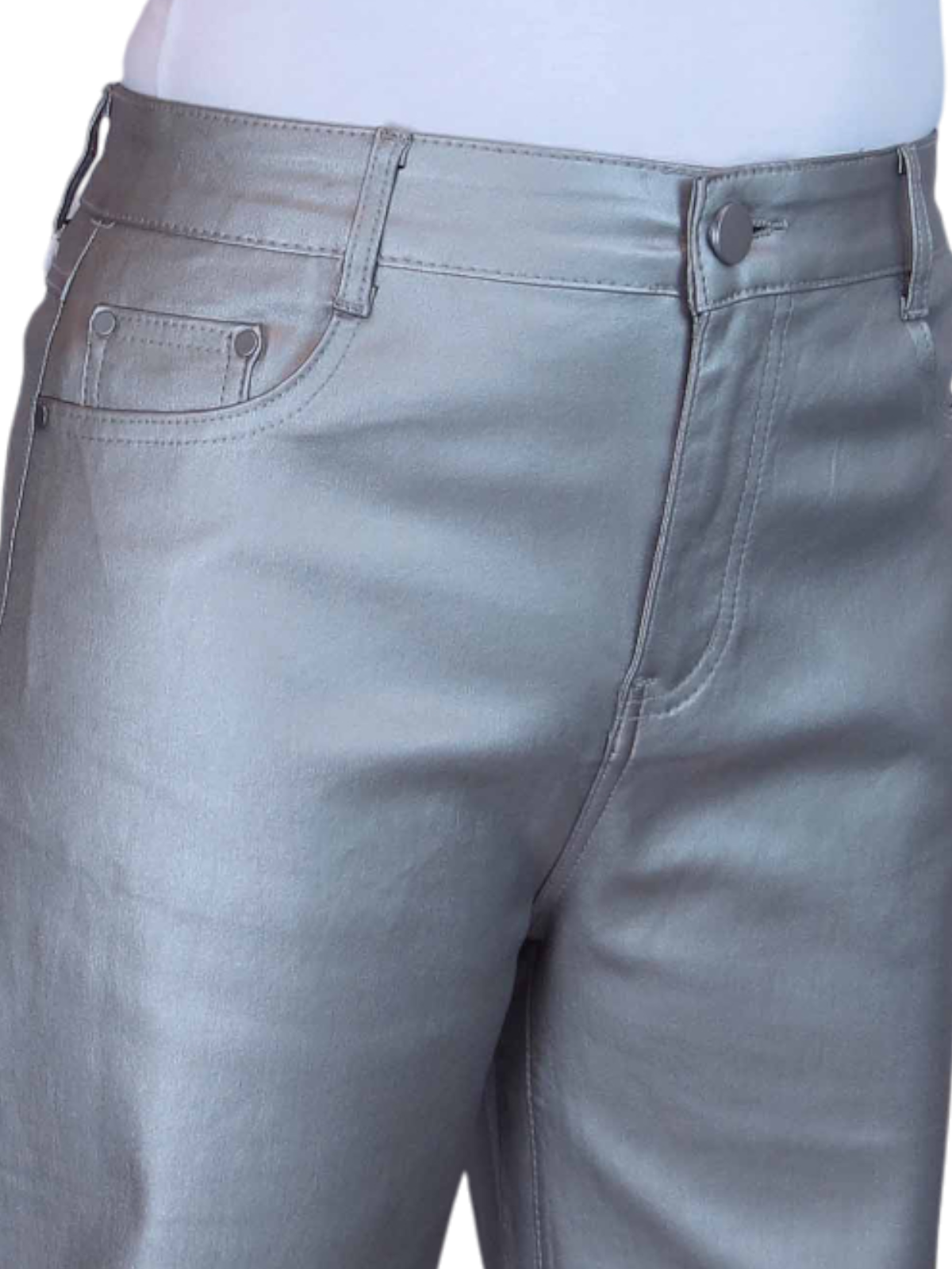 Wide Leg Coated Leather Look Jeans Silver