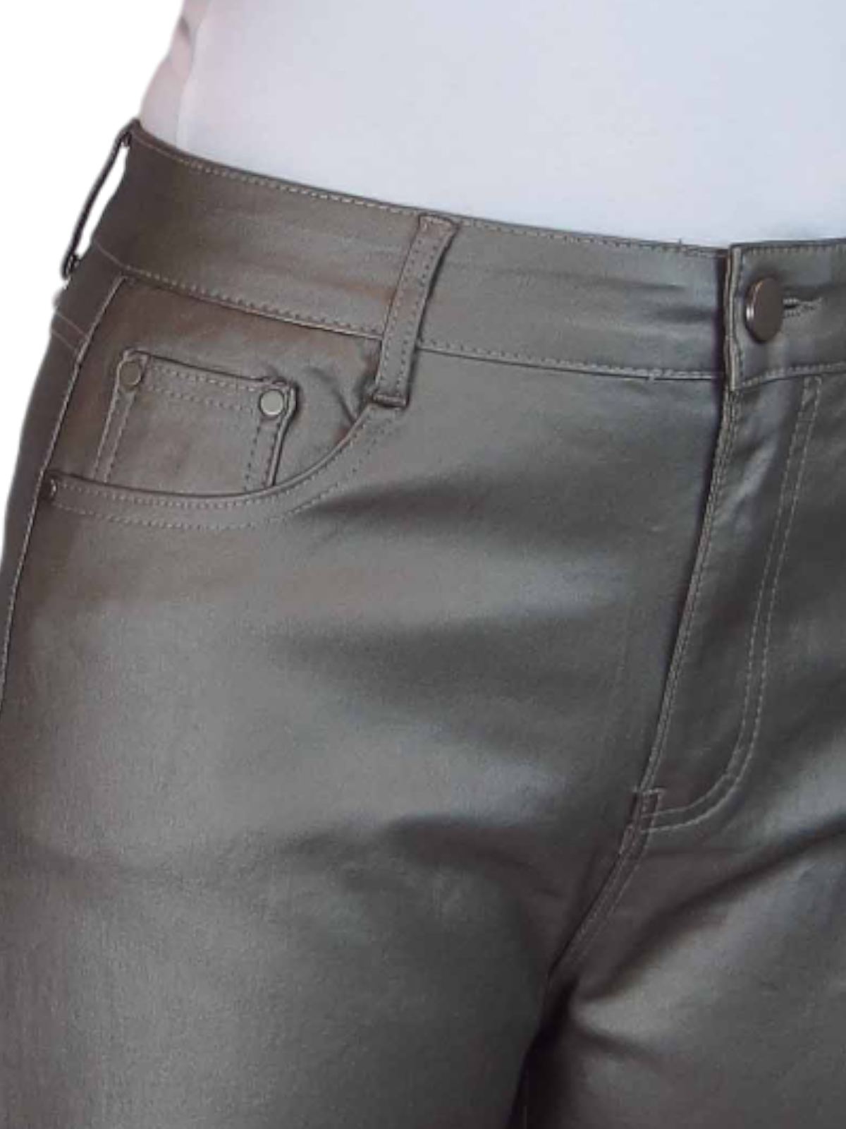 Wide Leg Coated Leather Look Jeans Pewter