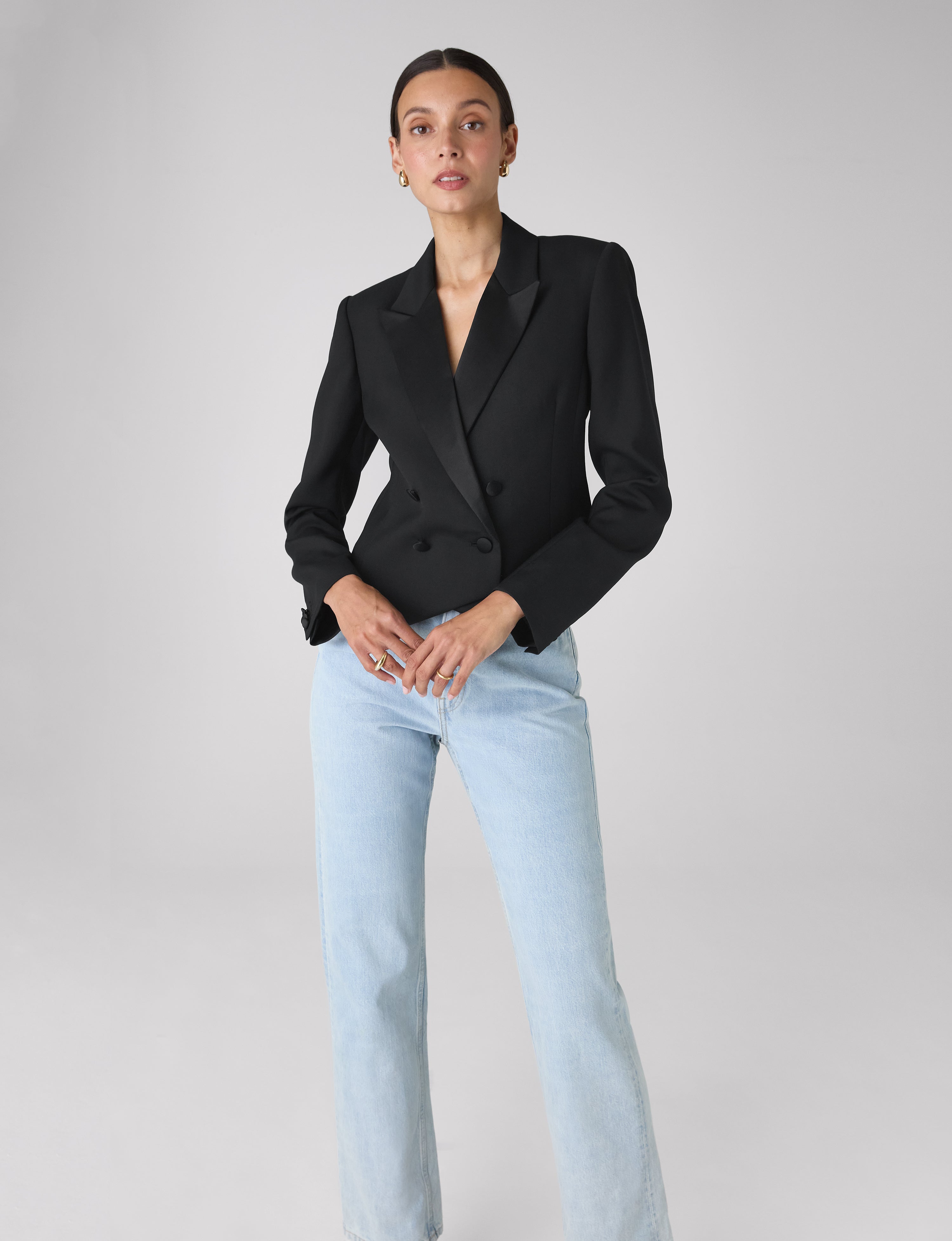 Belgravia Cropped Tuxedo: Wool, Black