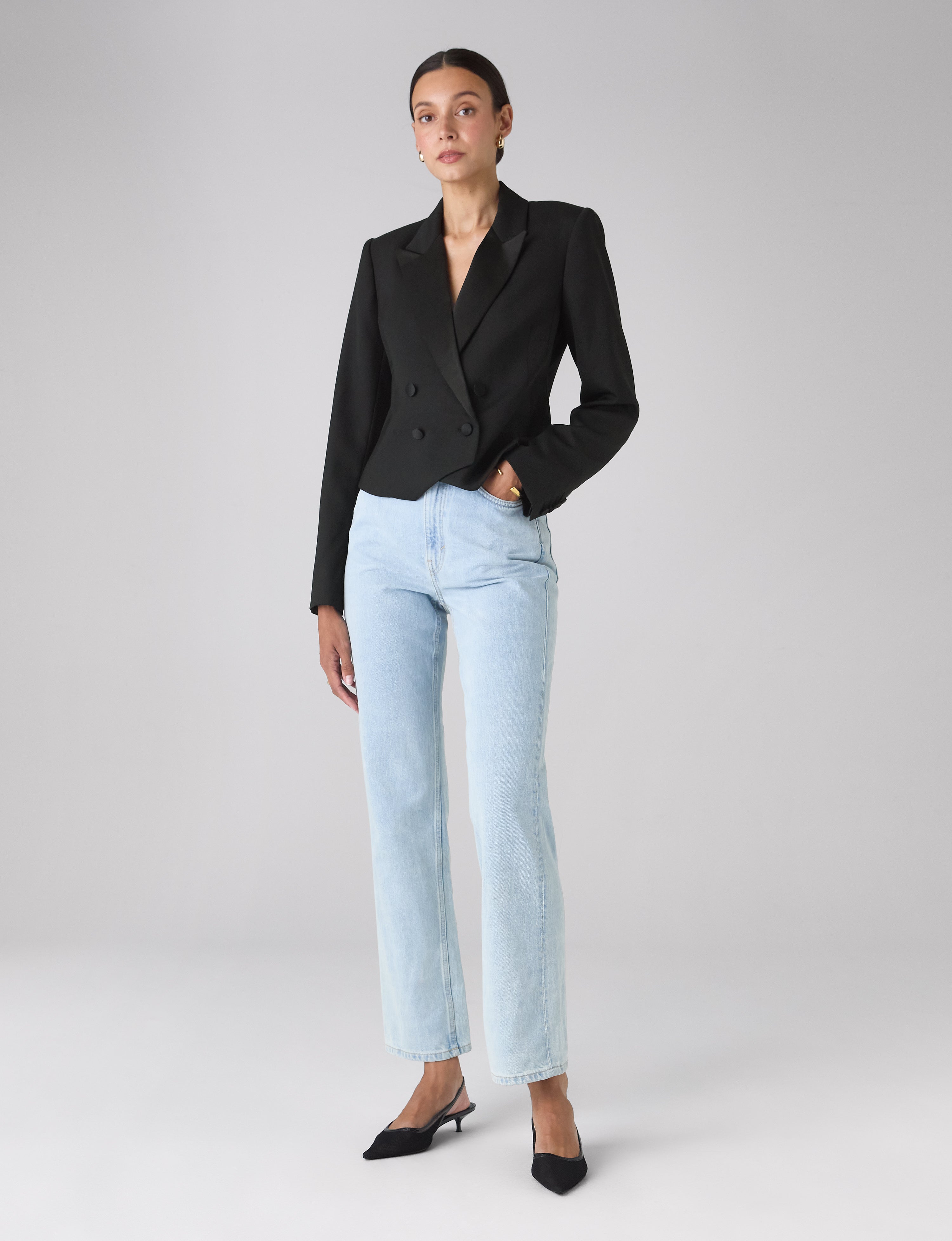 Belgravia Cropped Tuxedo: Wool, Black