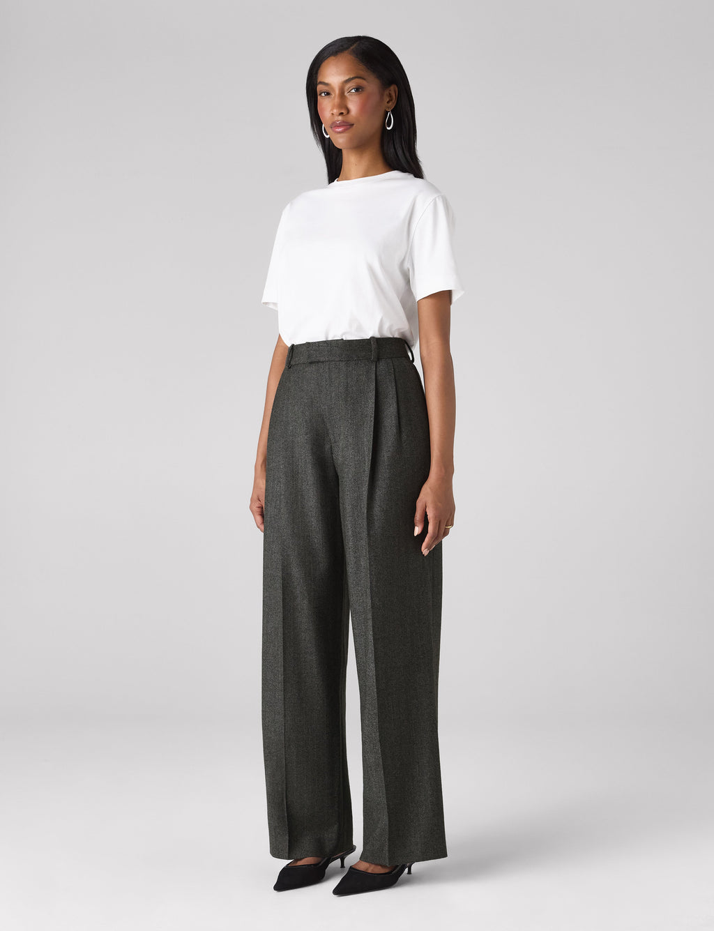 Rampling Trouser: Wool, Grey Herringbone