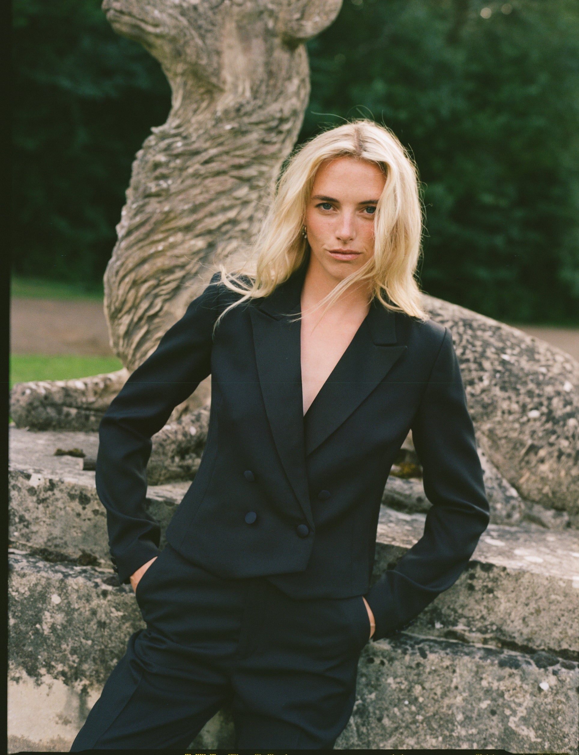 Belgravia Cropped Tuxedo: Wool, Black