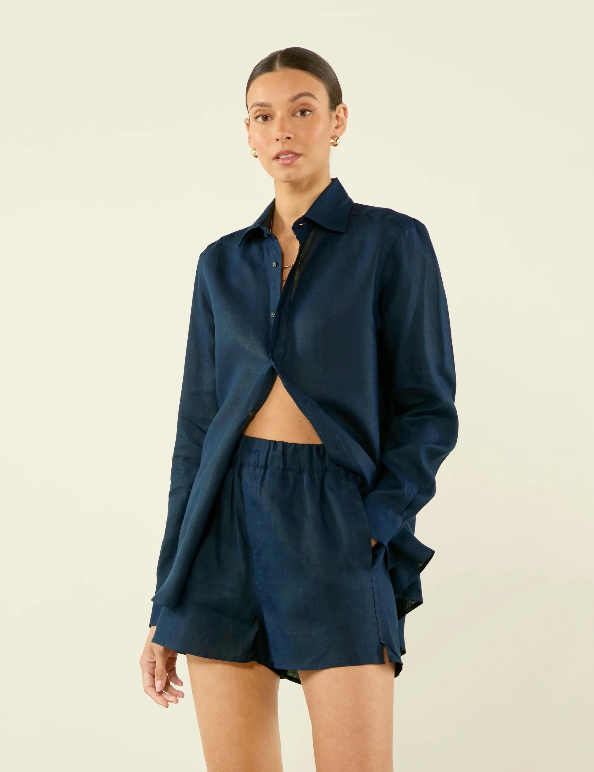 The Set: Linen Navy Blue Shirt & Boxer