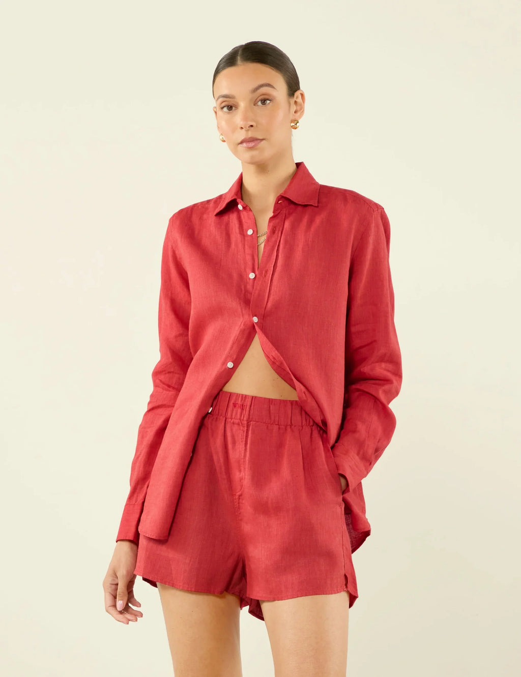 The Set: Linen Cardinal Red Shirt & Boxer