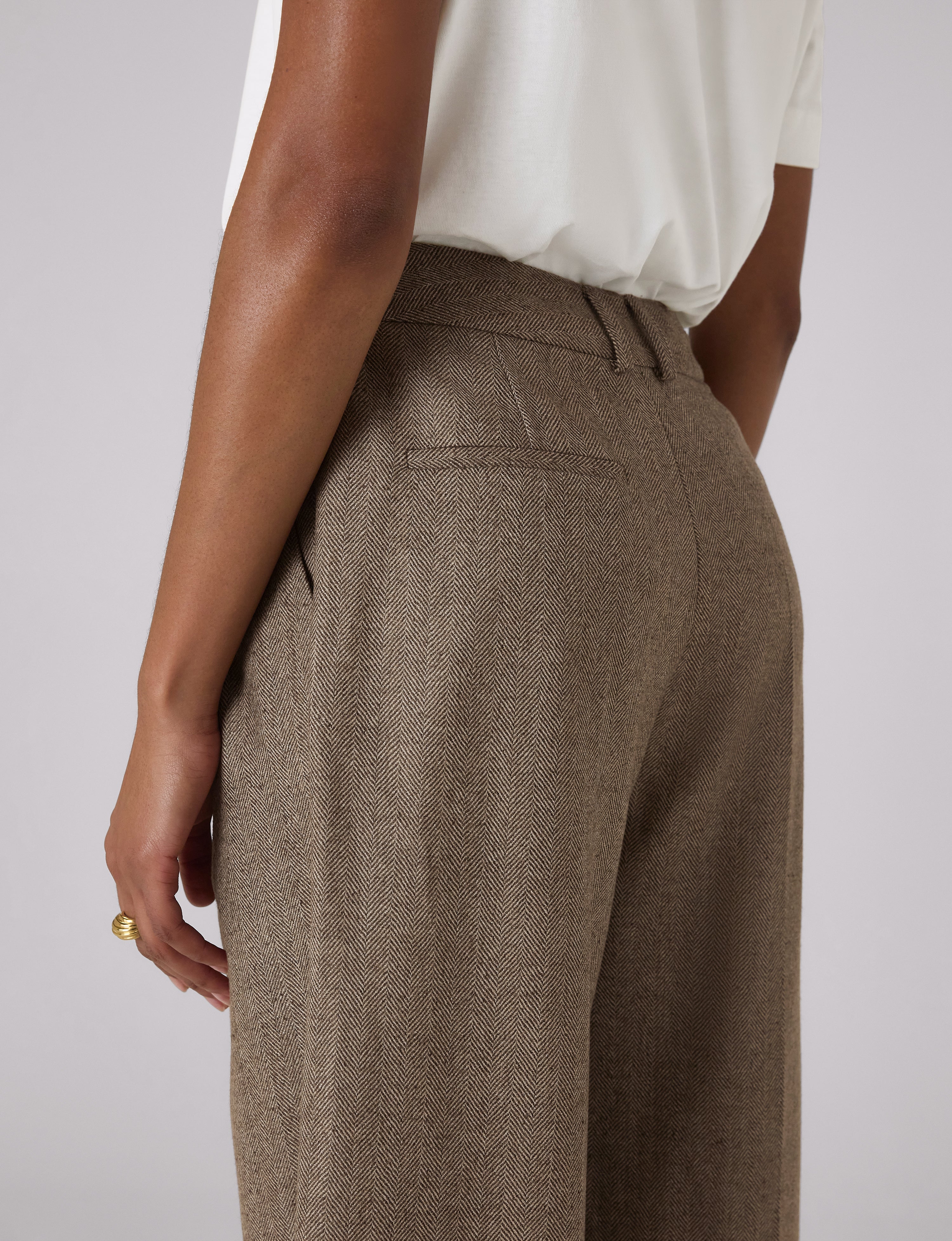 Rampling Trouser: Wool, Coffee Herringbone