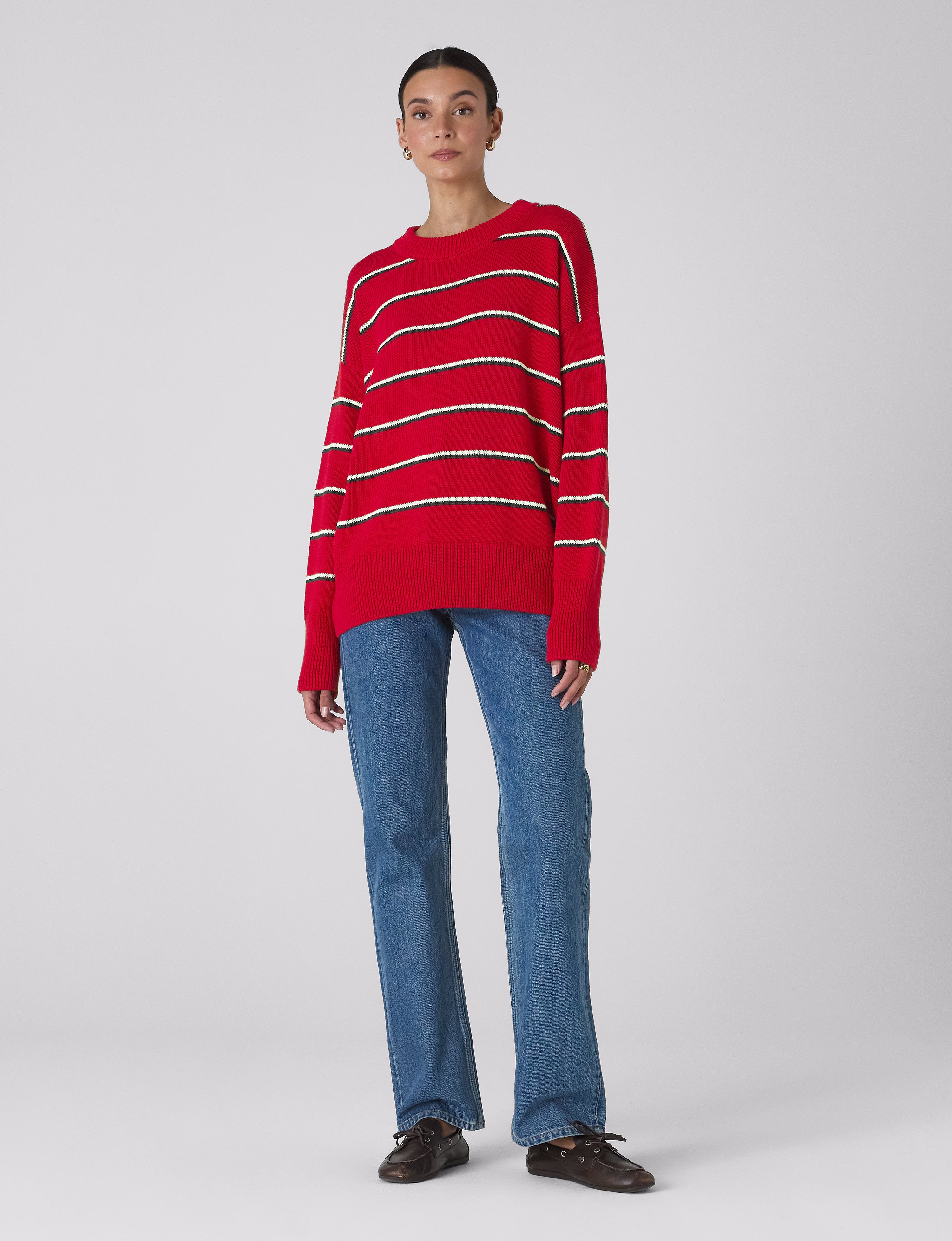 Cornwall Jumper: Cotton, Red and Navy Blue Stripe