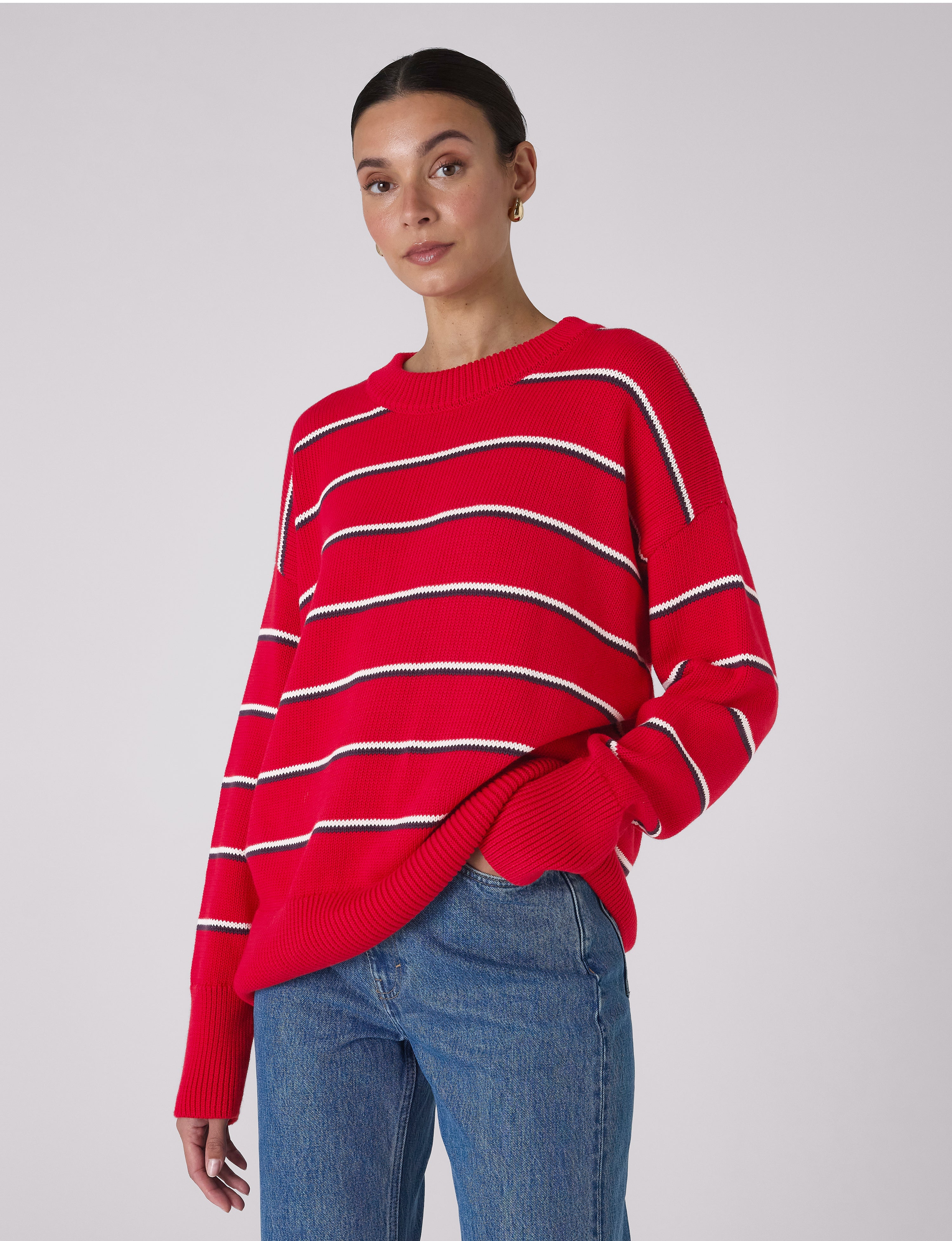 Cornwall Jumper: Cotton, Red and Navy Blue Stripe
