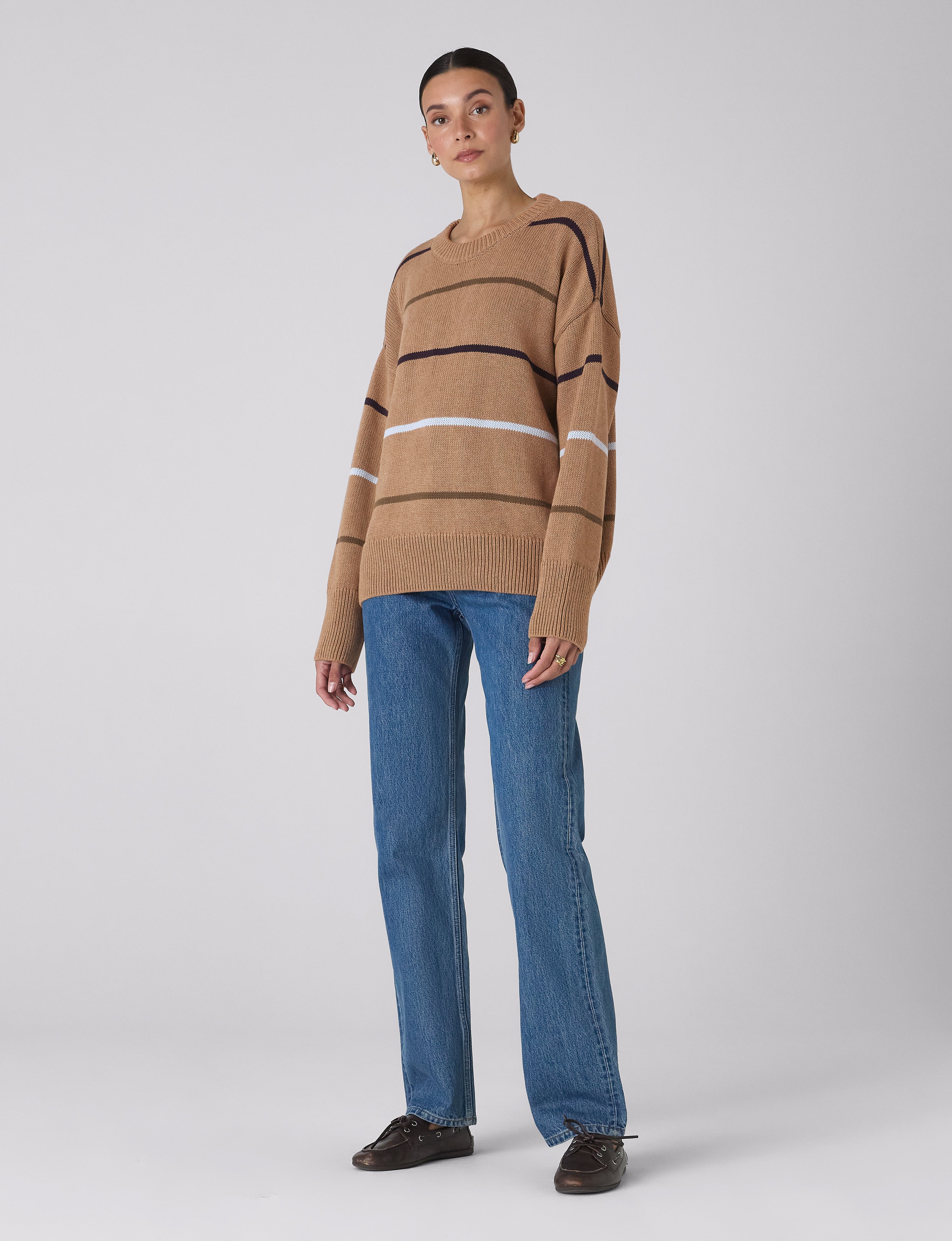 Cornwall Jumper: Cotton, Sand and Blue Multi Stripe